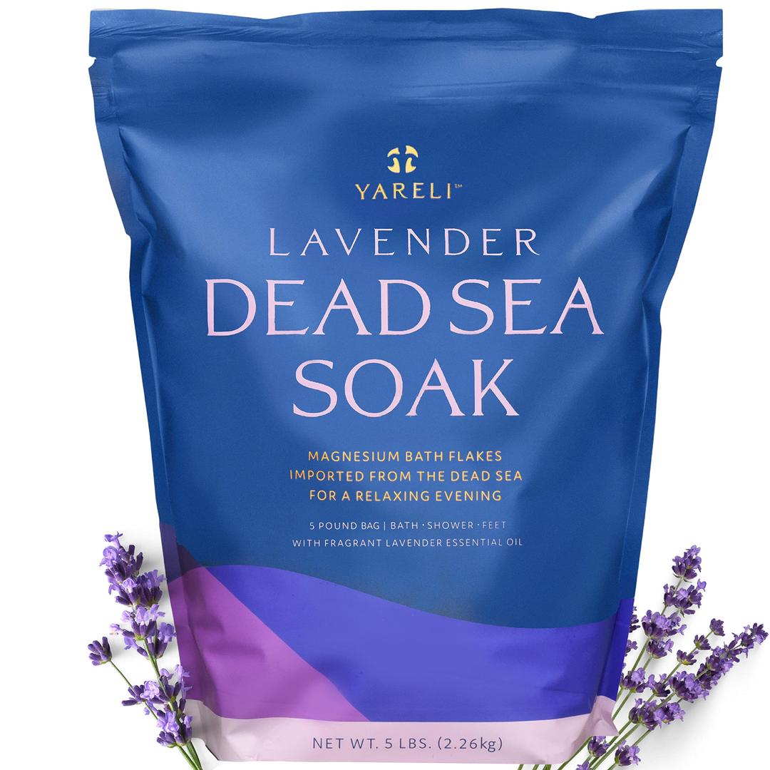 Dead Sea Bath & Foot Soak, Lavender Magnesium Bath Salt Flakes, Alternative to Epsom Salt, 5lbs with Over 250,000mg of Elemental Magnesium Per Bag