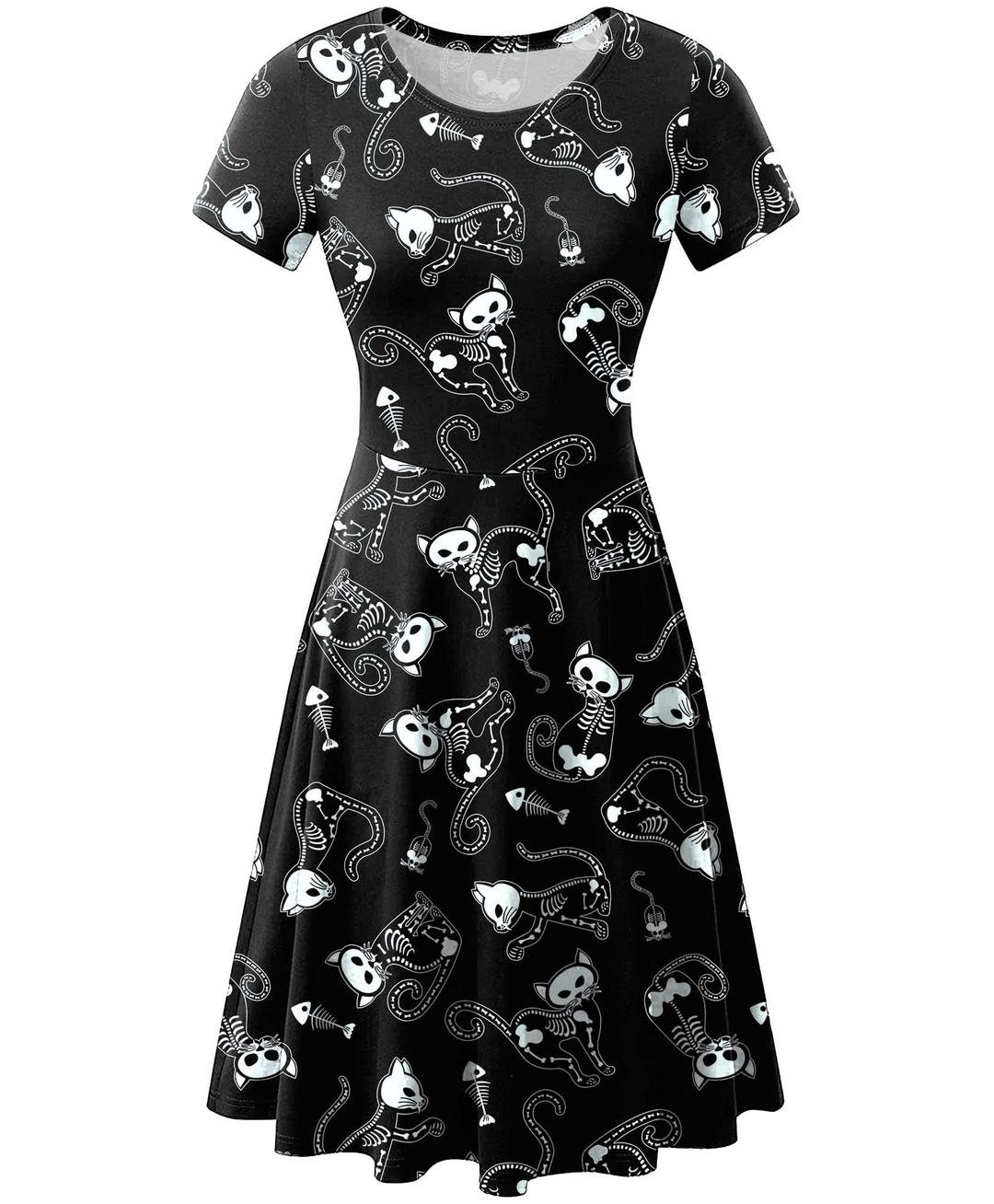 For G and PLPrinted A-Line Short Sleeves Vintage Style Dress