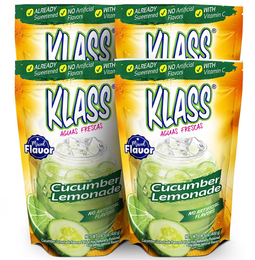 Drink Mix Cucumber Limeade | Klass Aguas Frescas | Flavors From Natural Sources, No Artificial Flavors, With Vitamin C (Makes 7 to 9 Quarts) 14.1 Oz Family Pack (4-Pack)