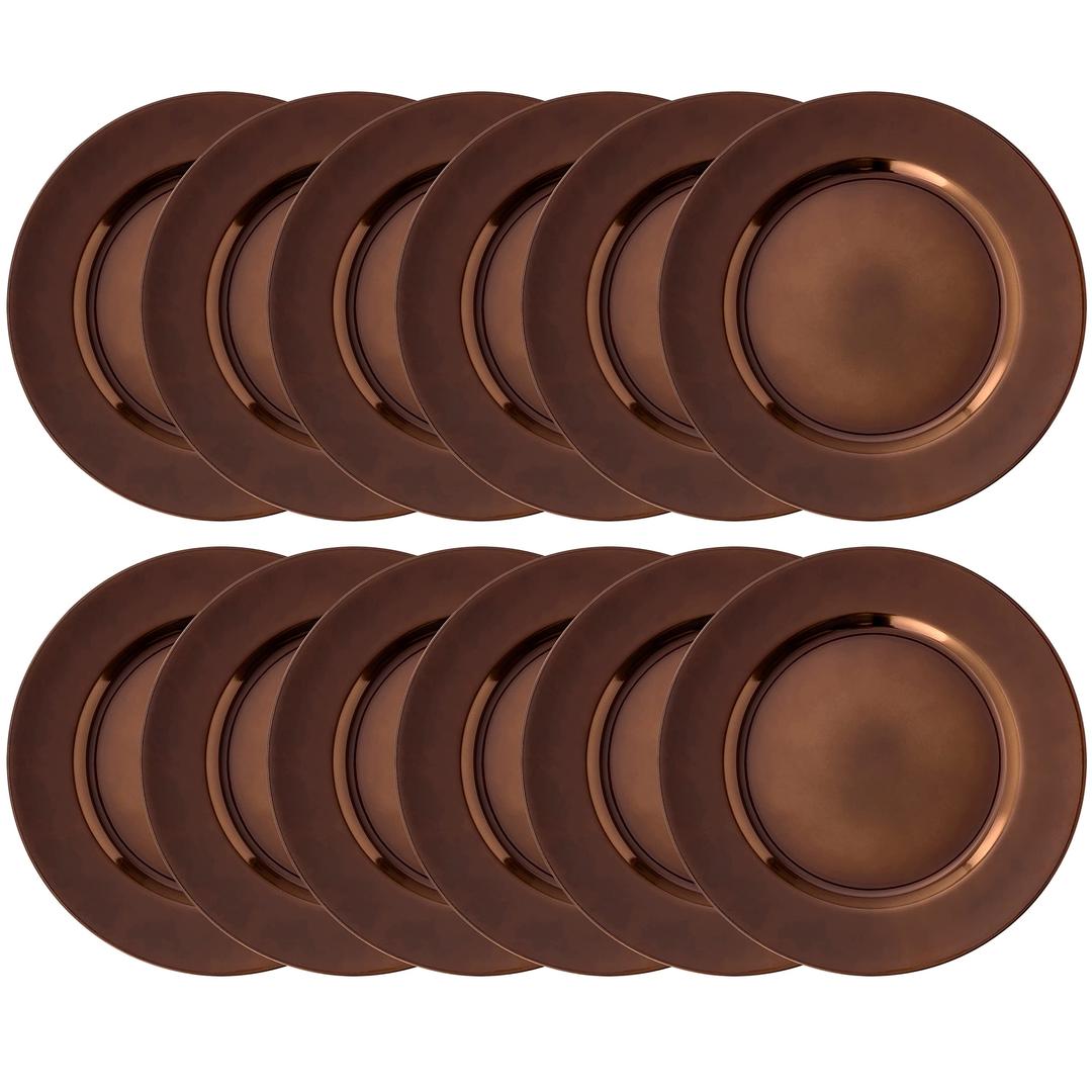 Ashland 13" Brown Plastic Dinner Charger Plate by Celebrate It - Table Setting for Weddings, Birthdays, Engagement Parties, and Holidays - Bulk 12 Pack