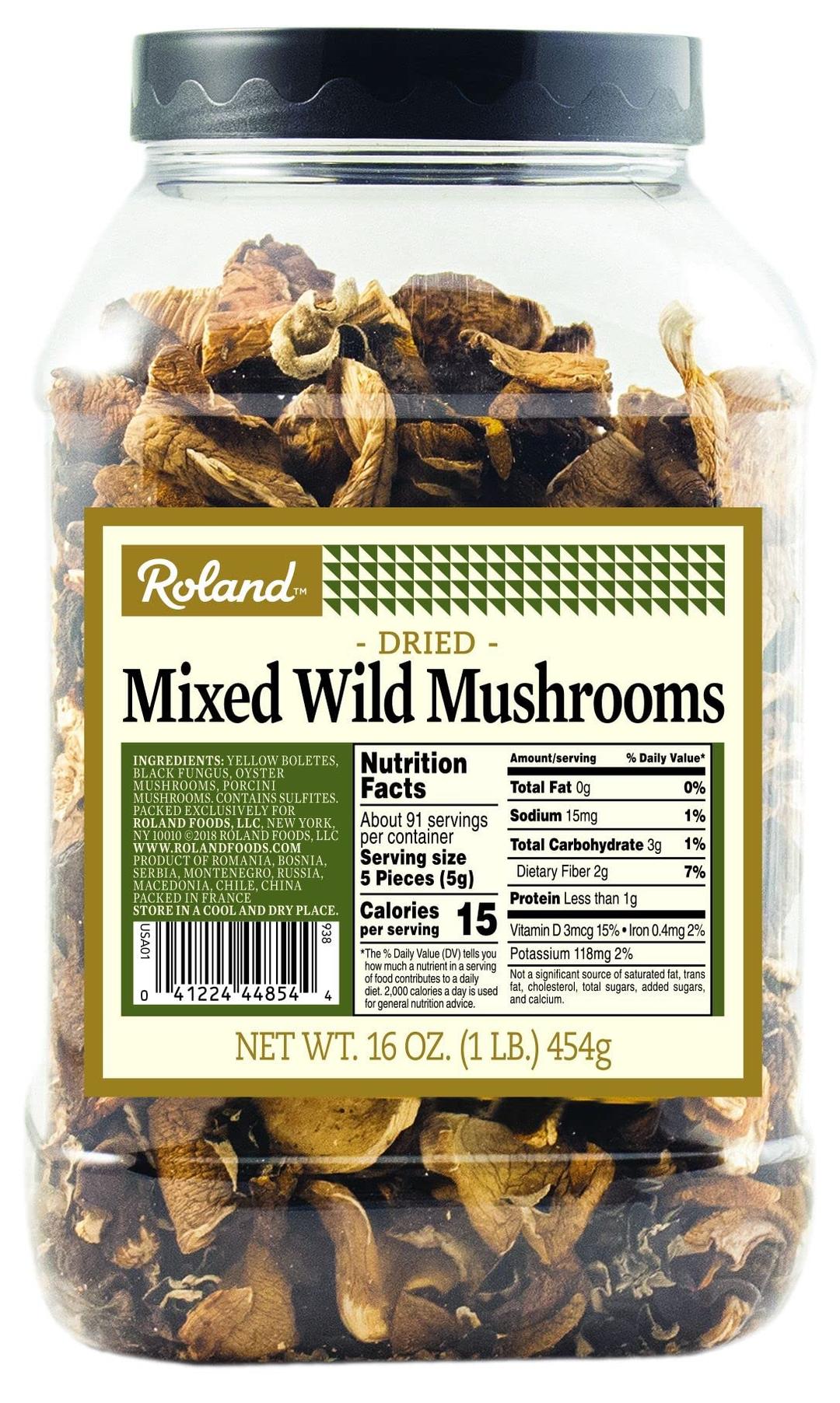 Roland FoodsDried Mixed Wild Mushrooms Specialty Imported Food ,16 Ounce (Pack of 1)