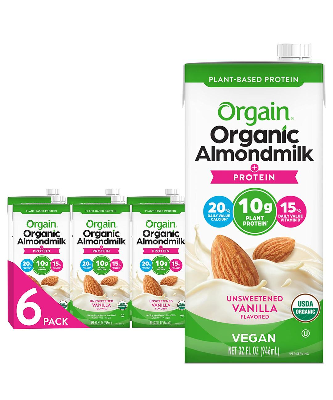 OrgainOrganic Vegan Protein Almond Milk, Unsweetened Vanilla - 10g Plant Protein, Vitamin D & Calcium, No Lactose, Dairy & Soy Ingredients, Gluten Free, No Sugar Added, 32 Fl Oz (Pack of 6)