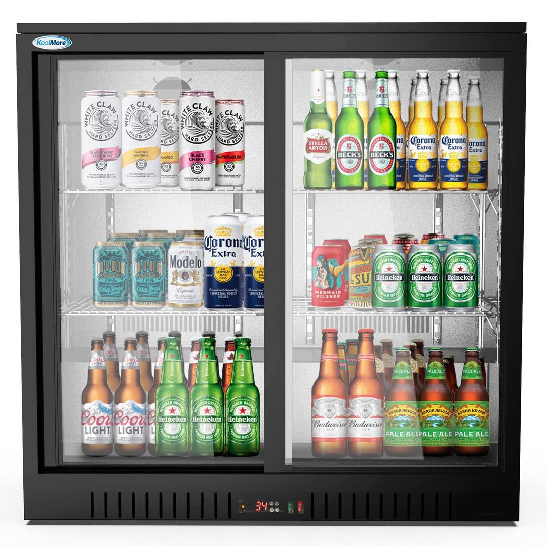 KoolMoreBC-2DSL-BK Commercial-refrigerators, Double Sliding Door, Black, 7.4 cubic feet