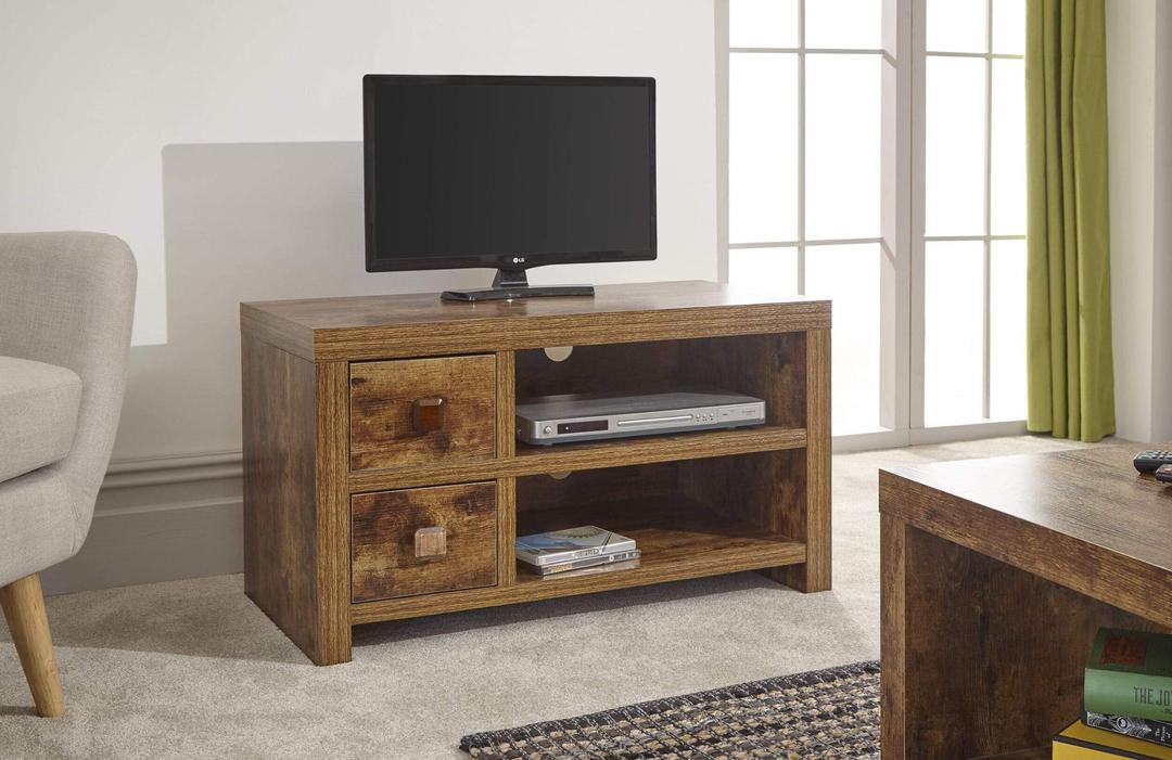 Home Source Particle Board Study Walnut Effect 2 Drawer 1 Shelf TV Stand Entertainment Unit