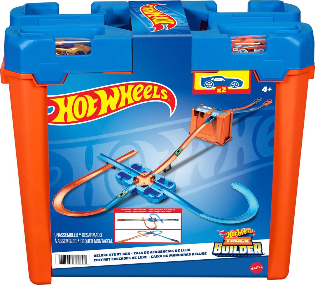 Hot WheelsToy Car Track Set, Track Builder Playset, Deluxe Stunt Box with 25 Component Parts & 1:64 Scale Vehicle (Amazon Exclusive)