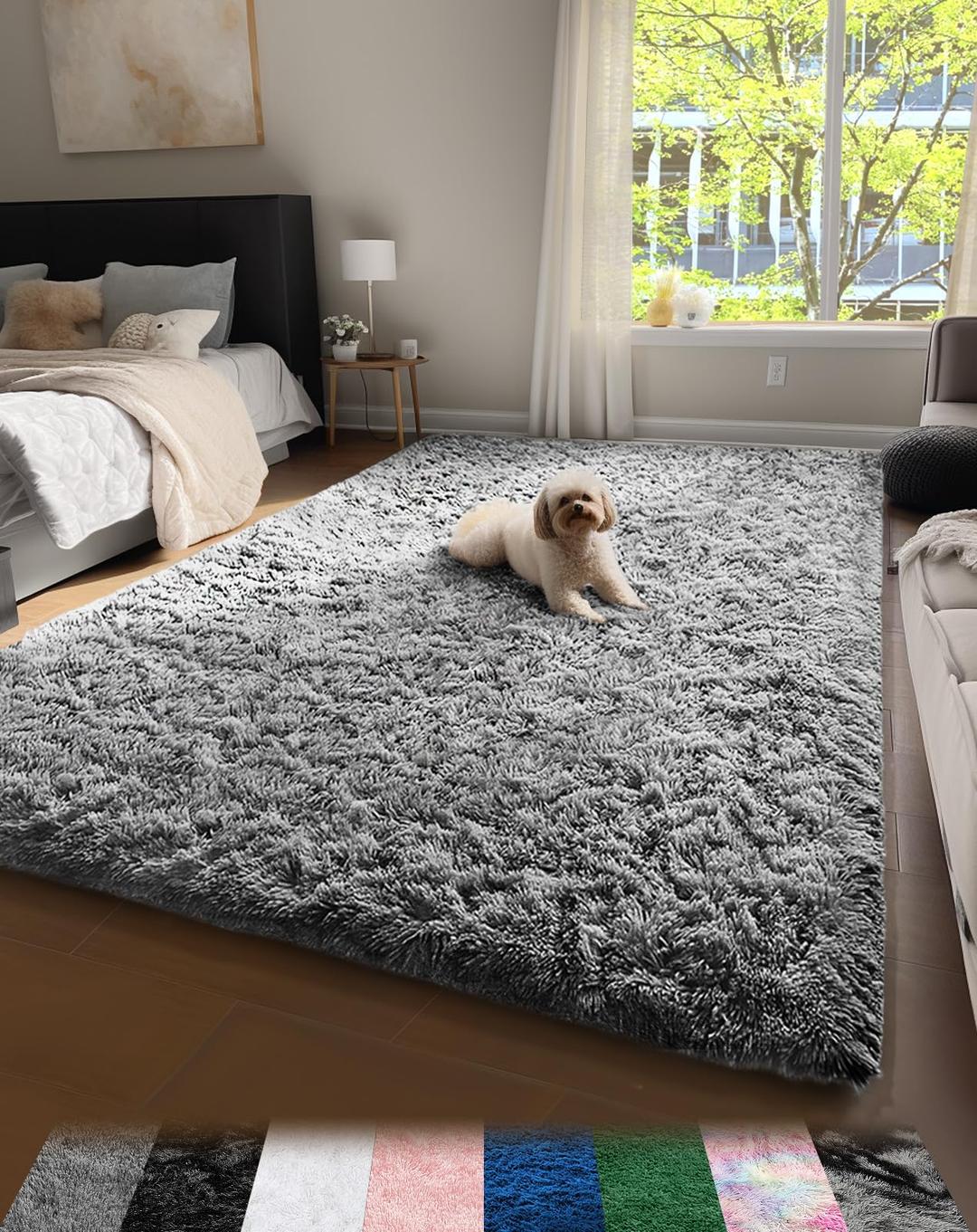 OphanieUpgrade 4x6 Rugs for Bedroom, Grey, Fluffy Shaggy Soft Area Rug, Gray Non-Slip Indoor Floor Carpet for Living Room, Kids Baby Boys Teen Dorm Home Decor Aesthetic, Nursery, Rug