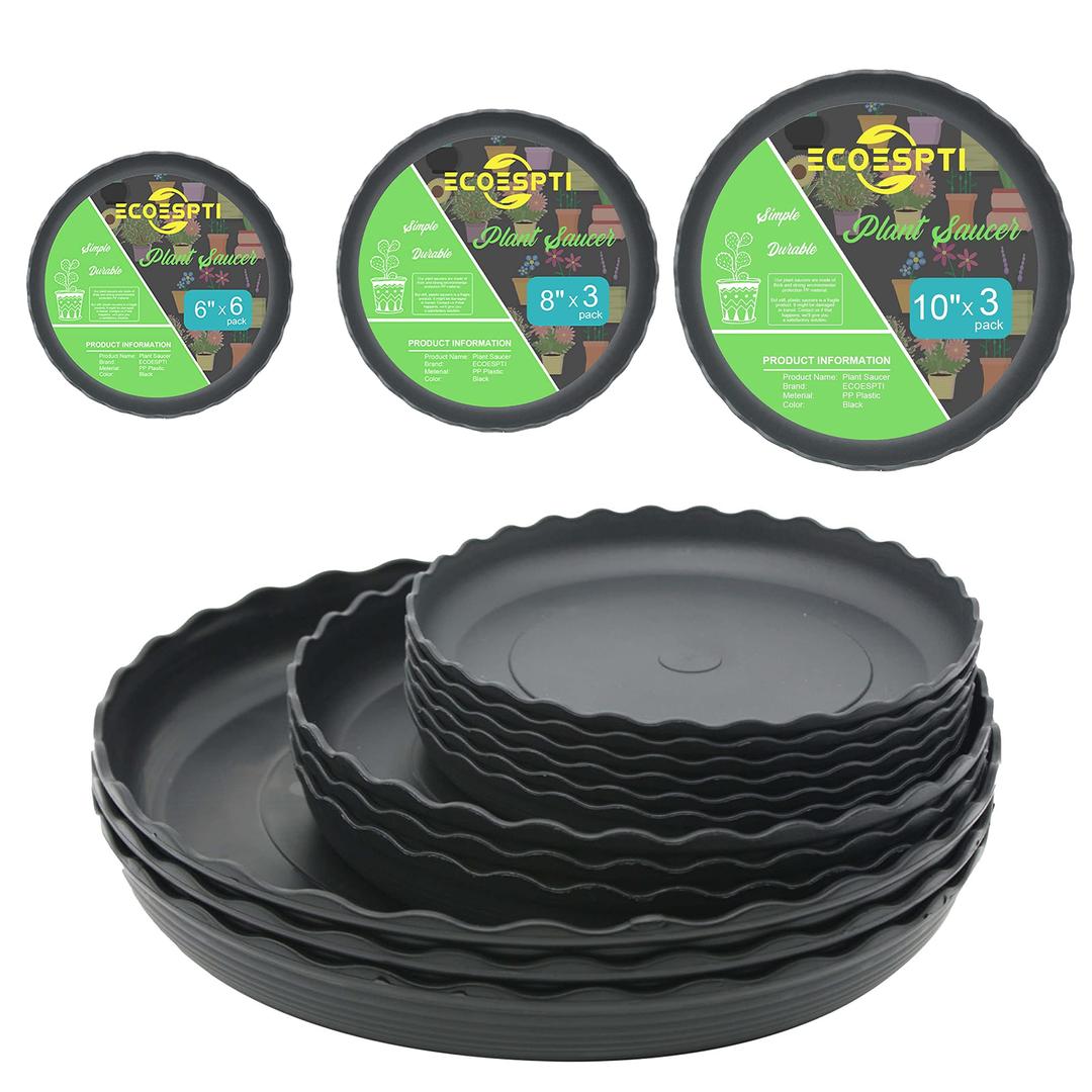 12Pcs Plant Saucer, 6 8 10 Inch Durable Plastic Plant Tray, Black Round Plant Pot Saucers, Drip Tray for Indoor and Outdoor Garden