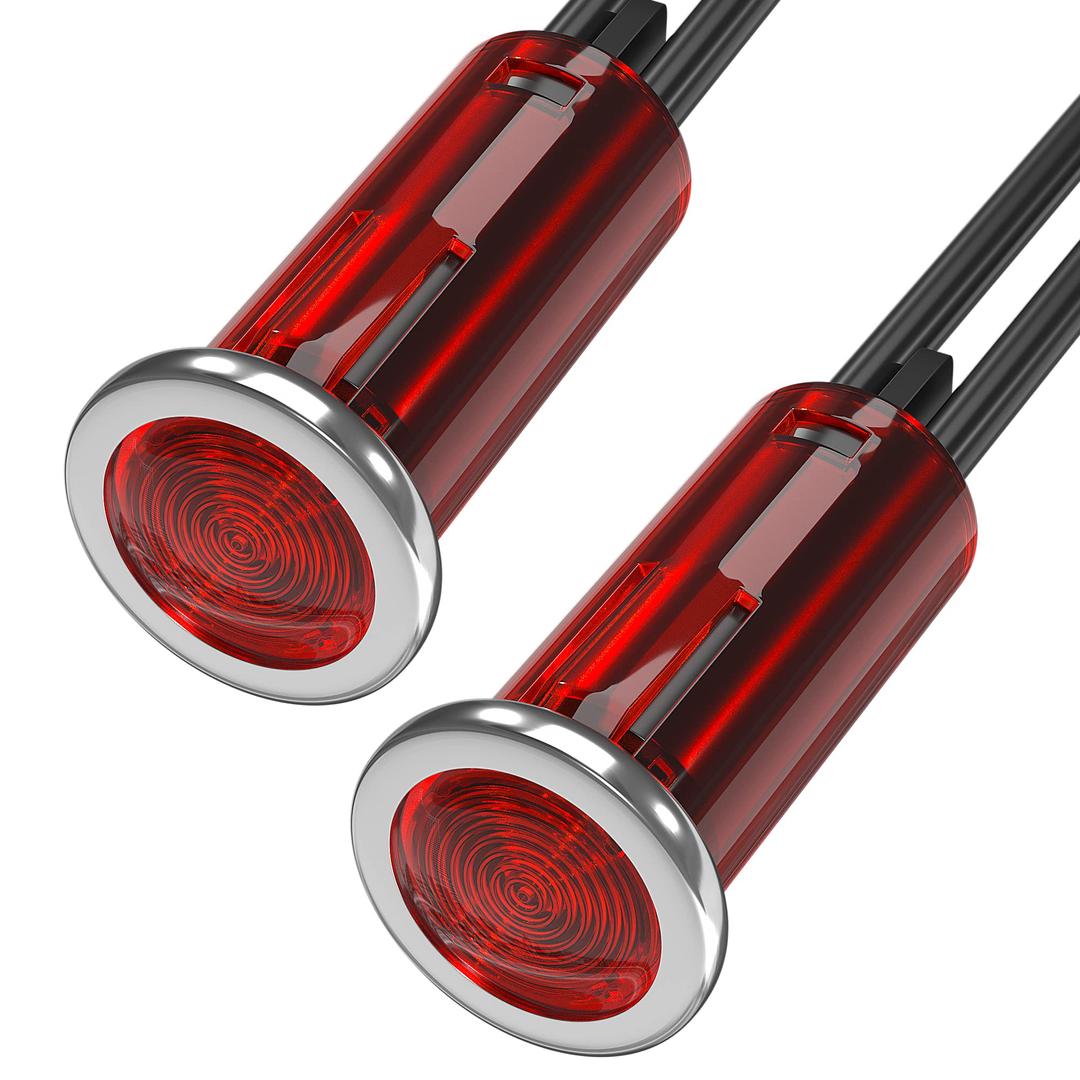 DaierTek Indicator Light 12V Red Snap-in 1/2" Panel Mount LED Indicator Light 12 Volt 0.5" Pilot Light -2pcs