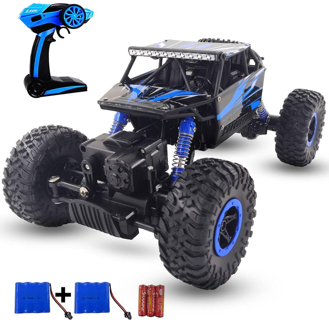 Remote Control Car 2.4Ghz RC Cars 4WD Powerful All Terrains RC Rock Crawler Electric Radio Control Cars Off Road RC Monster Trucks Toys with 2 Batteries for Kids Boys Girls Blue