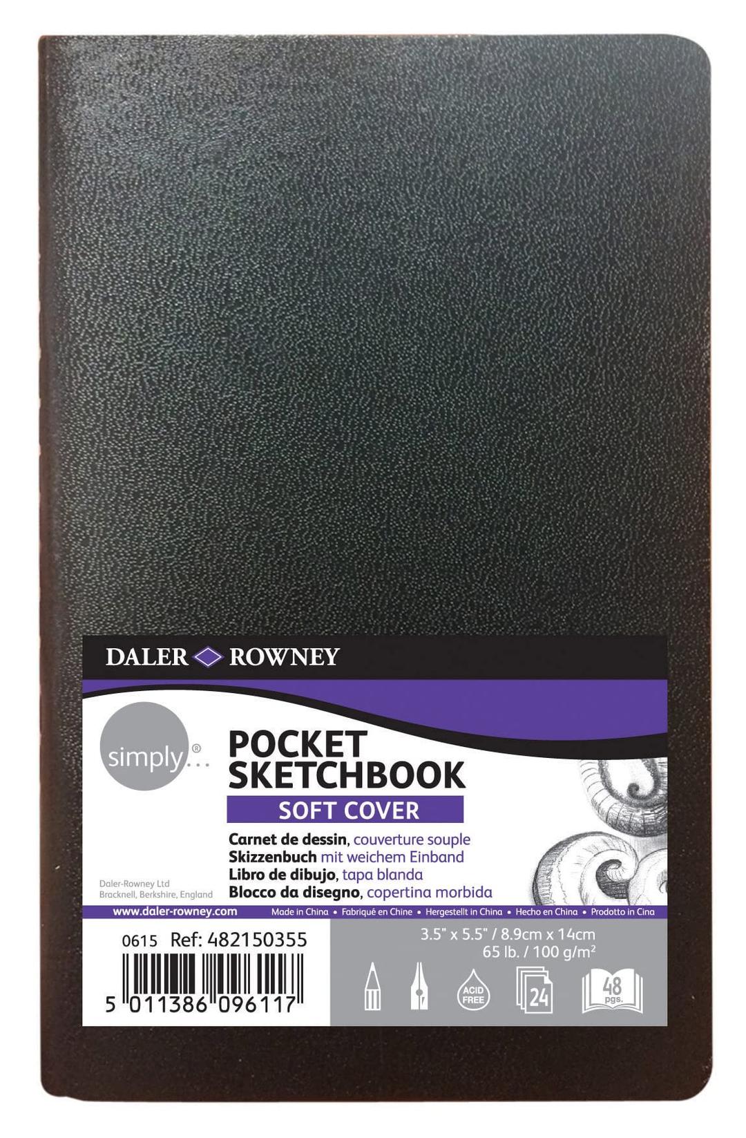 Daler-Rowney Simply Sketchbook, Medium Grain, 100 gsm, 65lb, Soft cover, Pocket - Pocket, Soft White, 24 Sheets