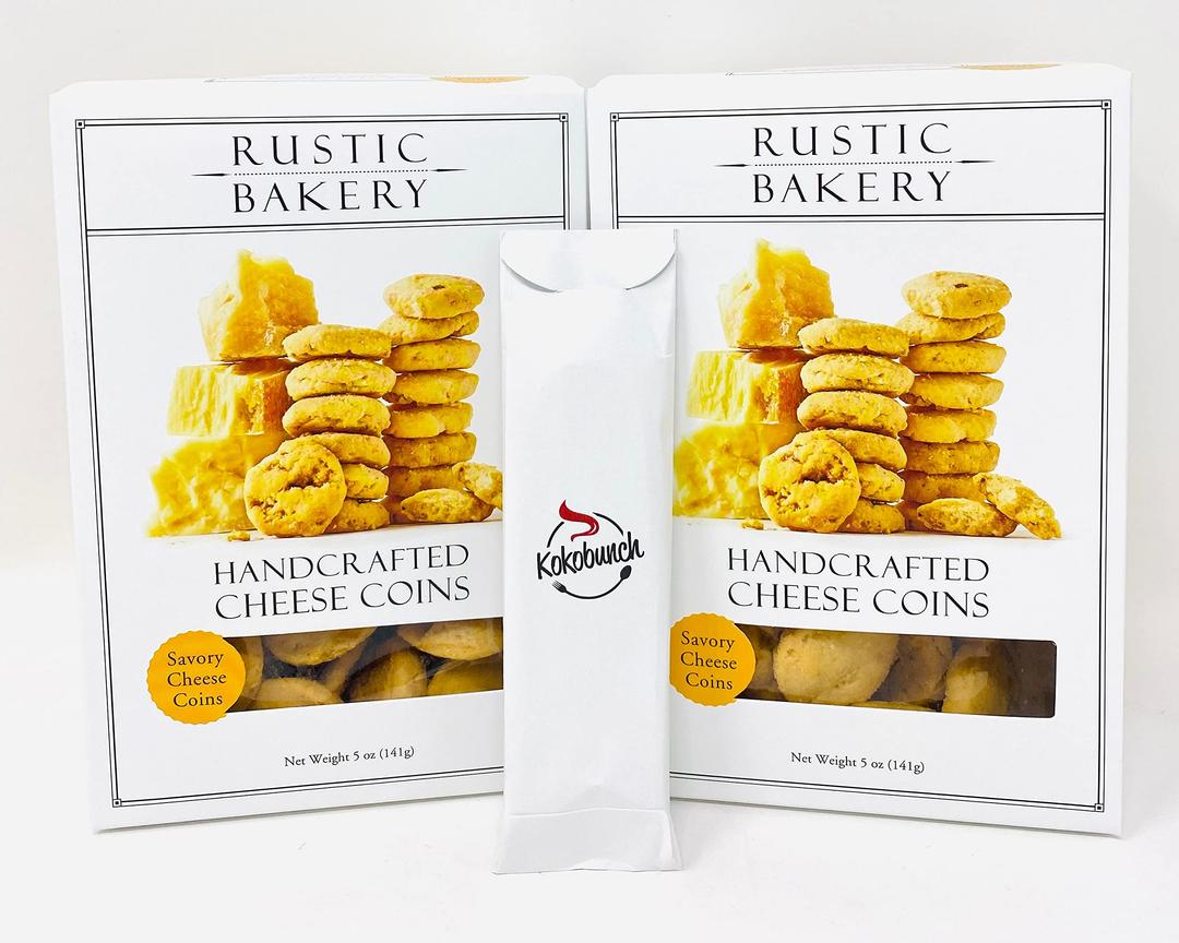 Rustic Bakery Handcrafted Original Savory Cheese Coins Biscuit Bundled with Kokobunch Kit 2-5oz Pack