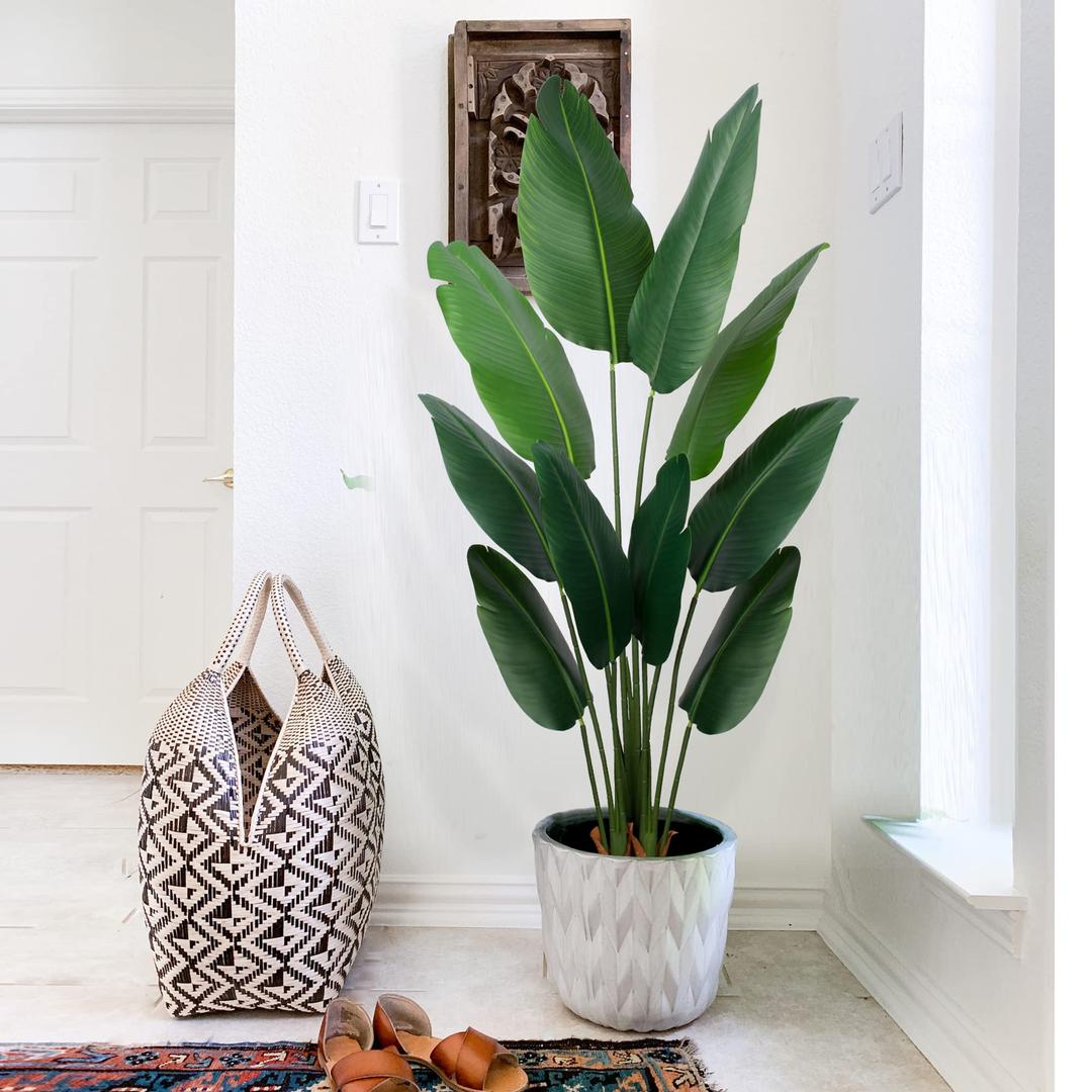 Artificial Bird of Paradise Plant 5 Ft Tall Fake Banana Leaf Plant for Indoors and Outdoors,Faux Palm Tree with Plastic Pot for Office and Home Decor,L160