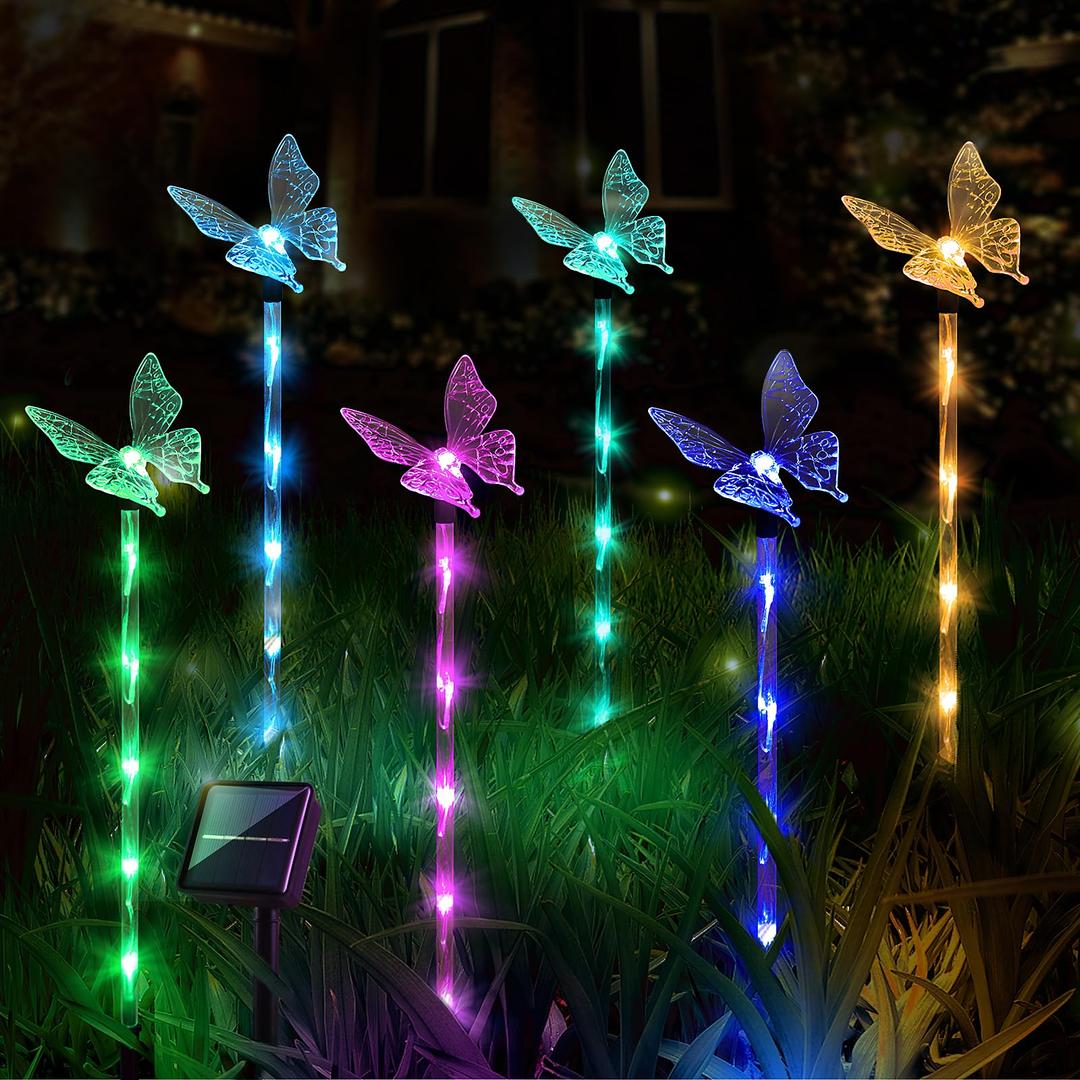 Butterfly Solar Lights for Outside, Garden Decorative Outdoor Lights Yard Solar Powered, Set of 6 Pathway Lights Butterfly Ornaments for Yard, Patio, Flower Bed