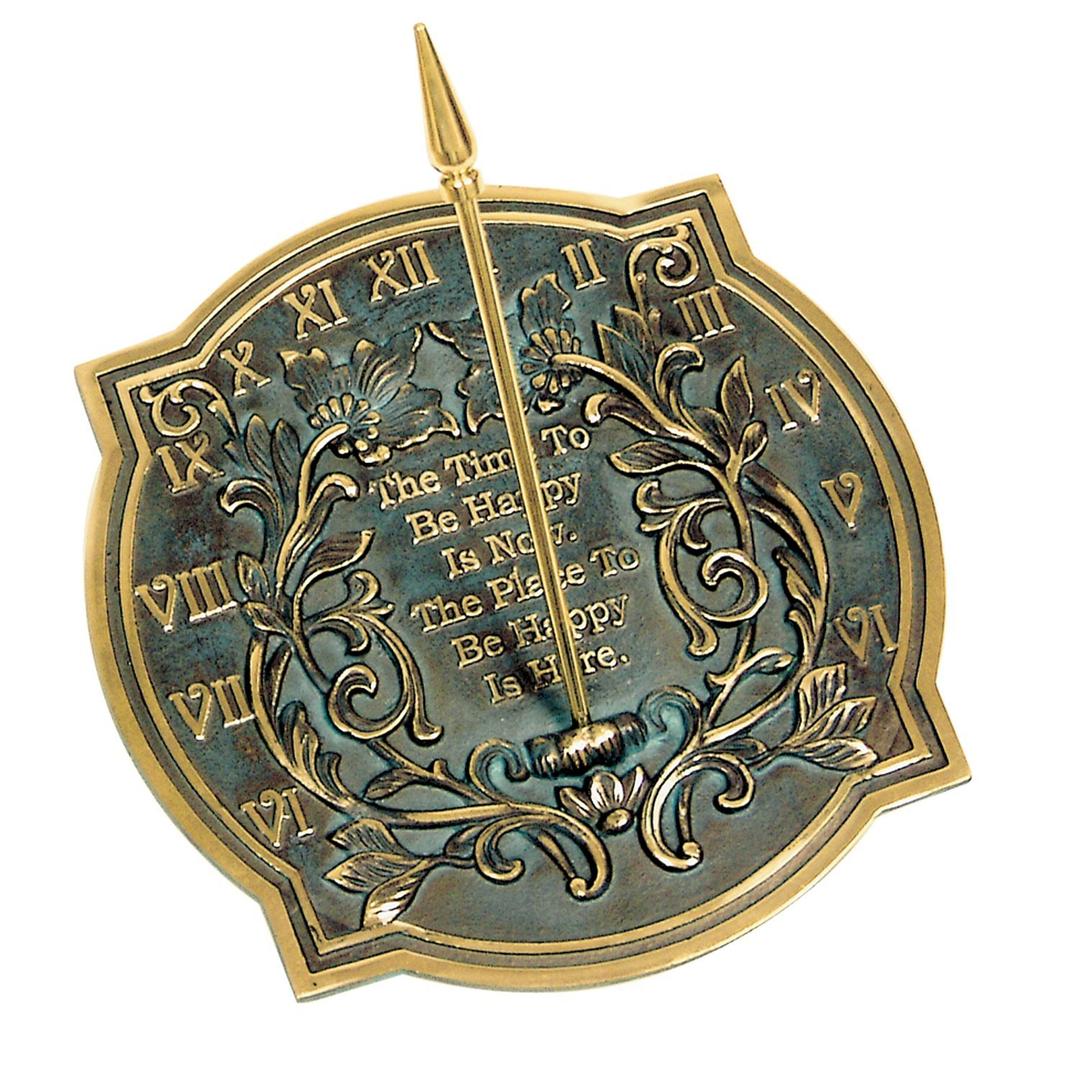 ROME 2303 Happiness Sundial, Solid Brass with Verdigris Highlights, 10-Inch Diameter