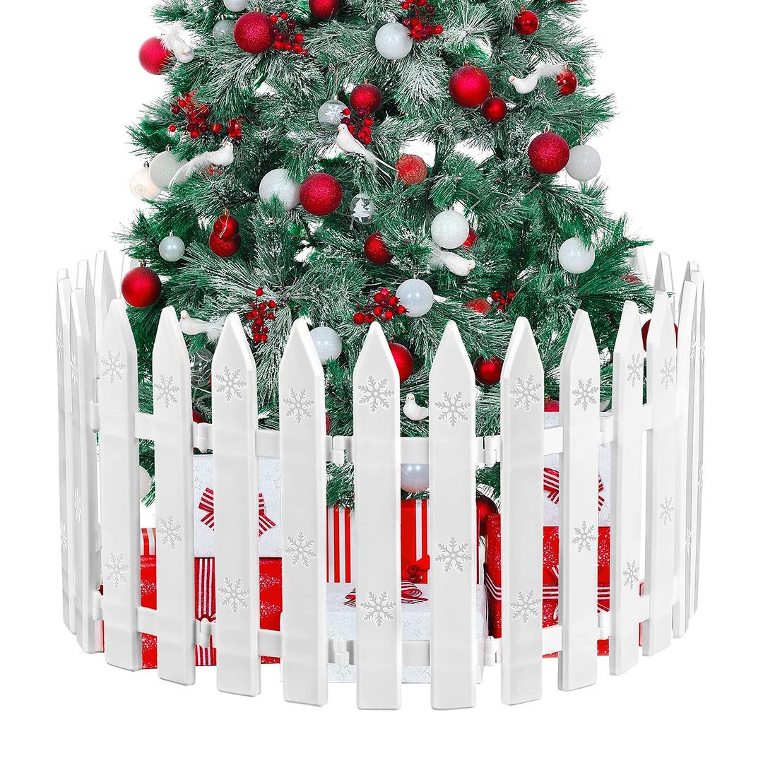 URATOT 15 Pieces Christmas Tree Thick White Plastic Picket Fence Christmas Tree Fence for Pets Christmas Tree Fence for Kids Christmas Party Garden Home Fence Decoration, 12 Inches