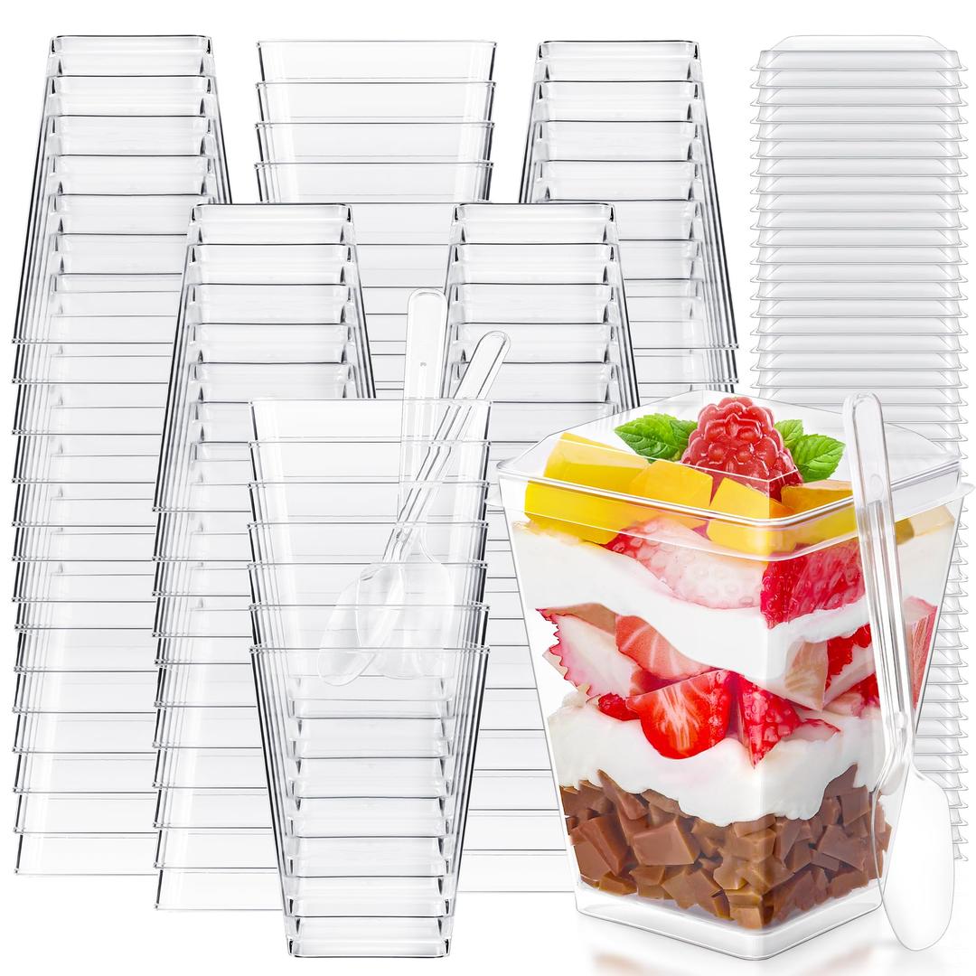 Dessert Parfait Cups with Lids, 100 Pack 5 oz Vasos Para Postres Plastic Dessert Cups with Lids and Spoons