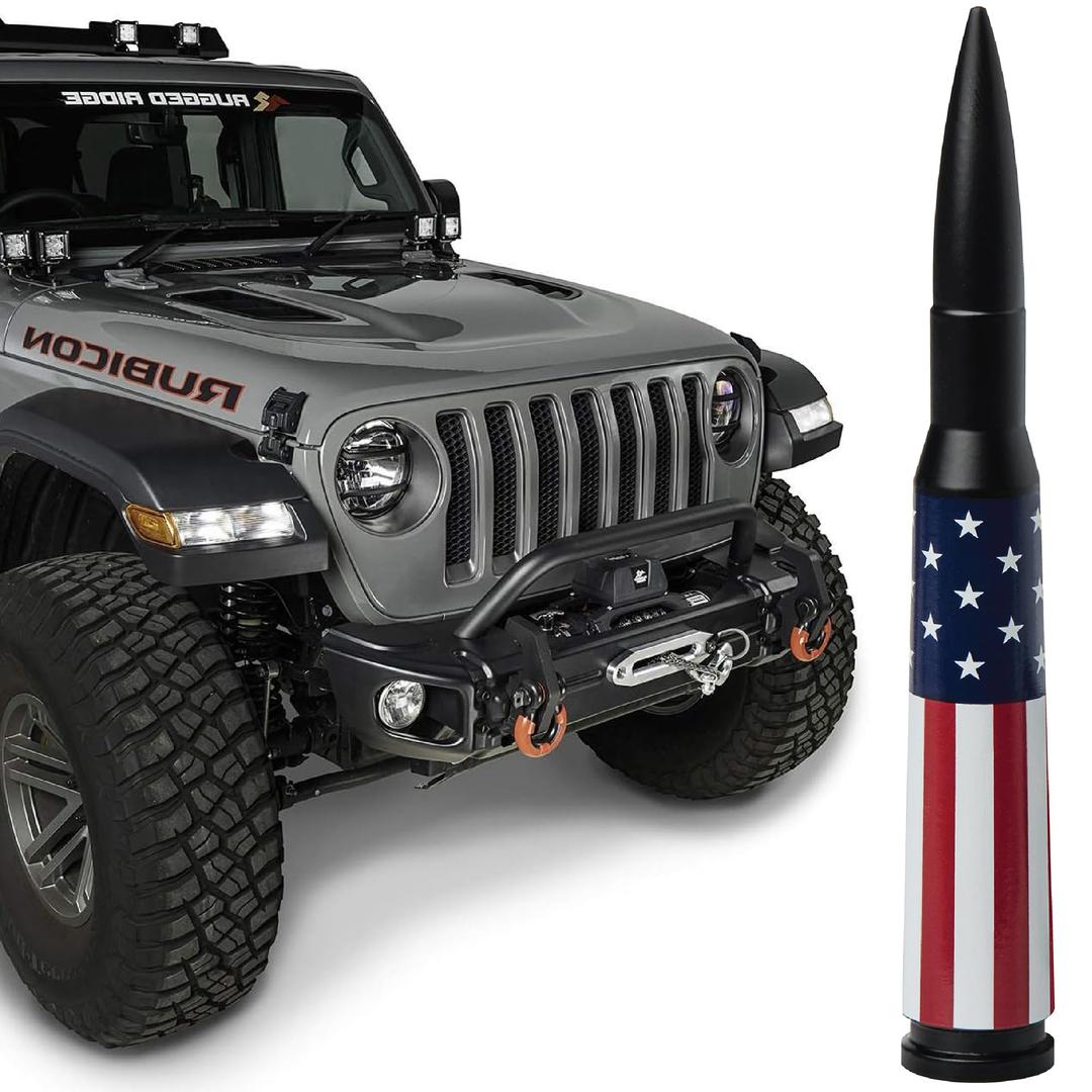 EcoAuto Bullet Antenna for Jeep Wrangler JK & JL (2007+) & Jeep Gladiator – Jeep Wrangler Antenna with Anti Theft Design – Highly Durable Truck Antenna – Jeep Wrangler Accessories (American Flag)