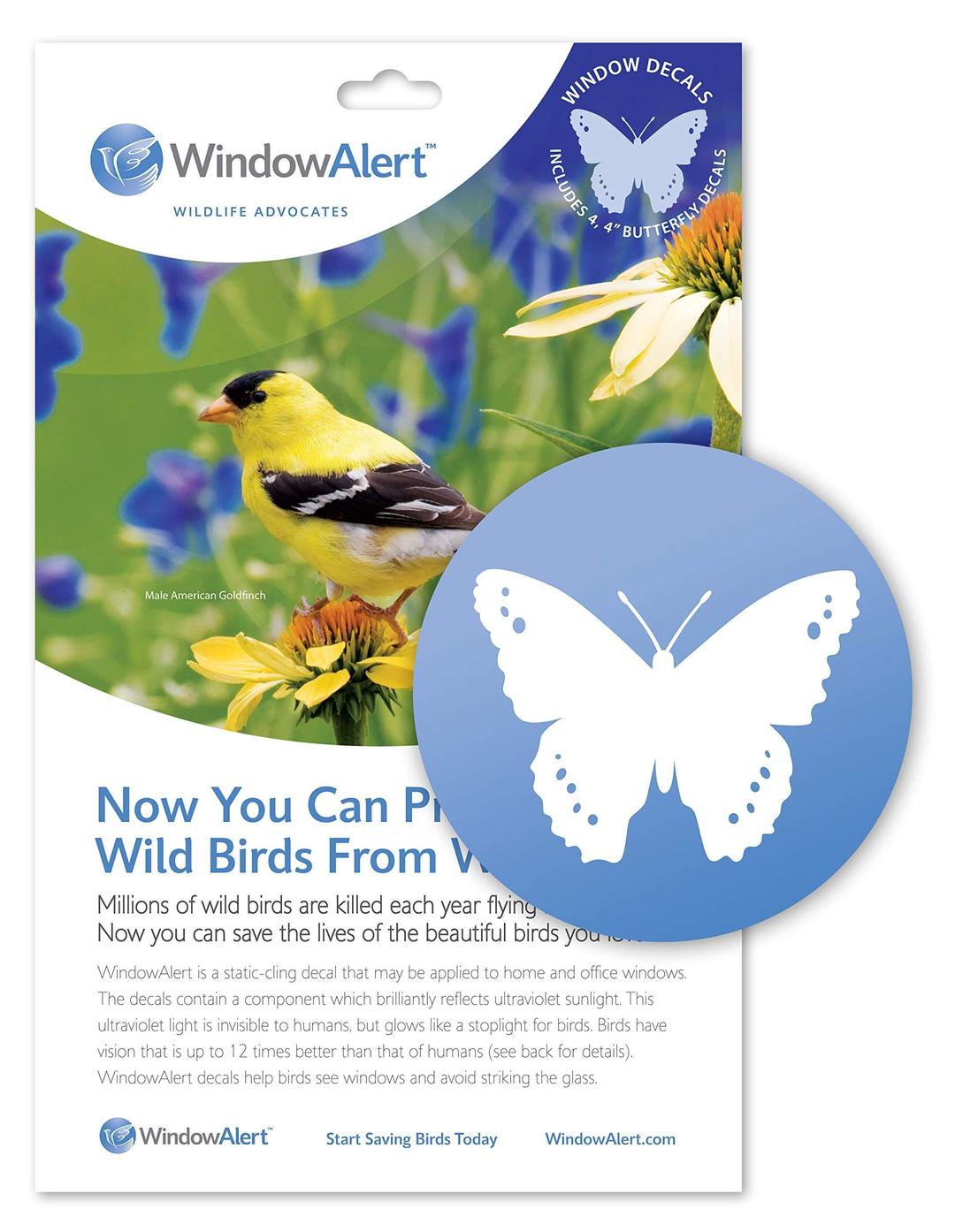 WindowAlert Butterfly Anti-Collision Decal - UV-Reflective Window Decal to Protect Wild Birds from Glass Collisions - Made in The USA