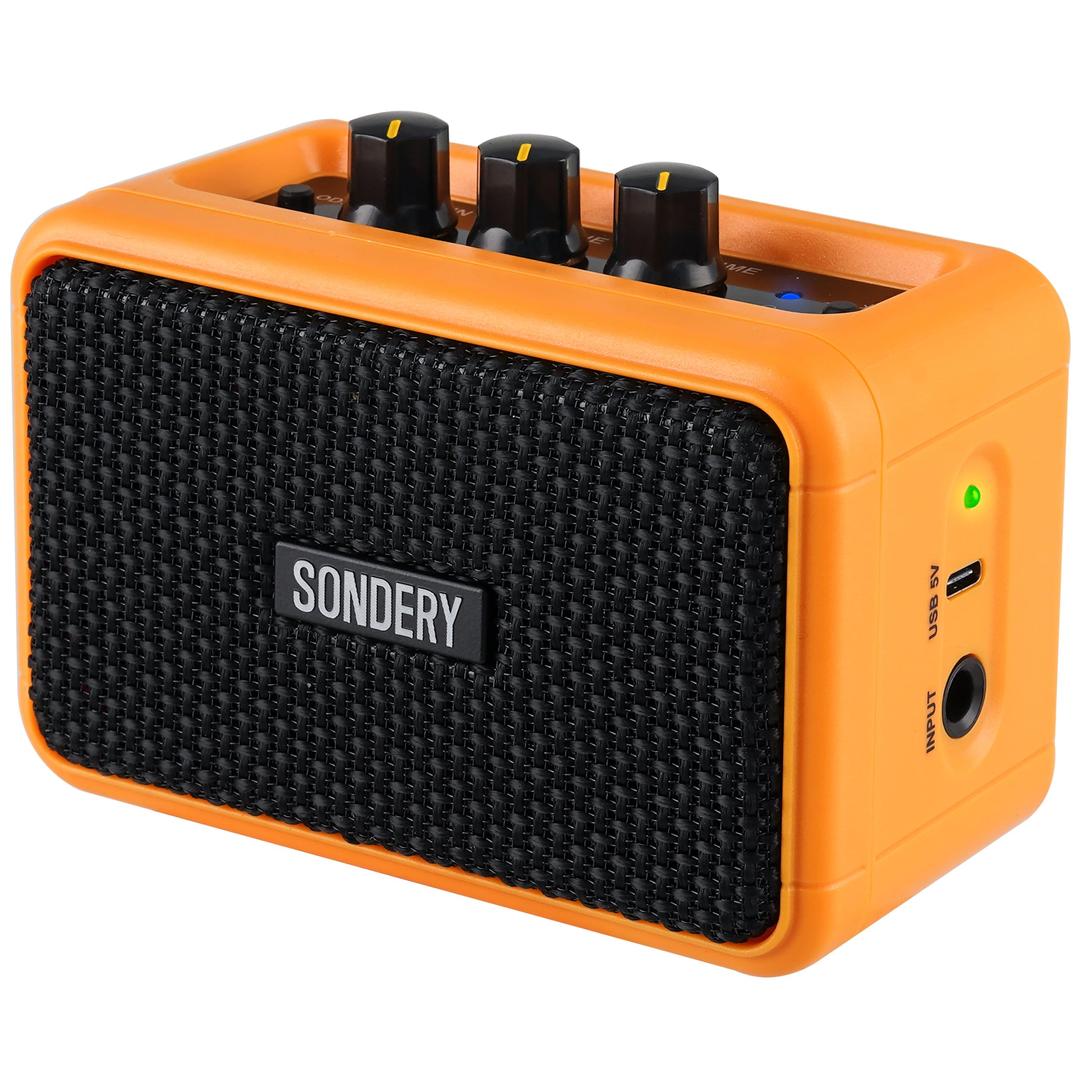 Sondery Mini Guitar Amp for Electric Guitars 5W Two Speakers Rechargeable Portable Pratice Small Amplifier with Overdrive/Clean Effects and Bluetooth