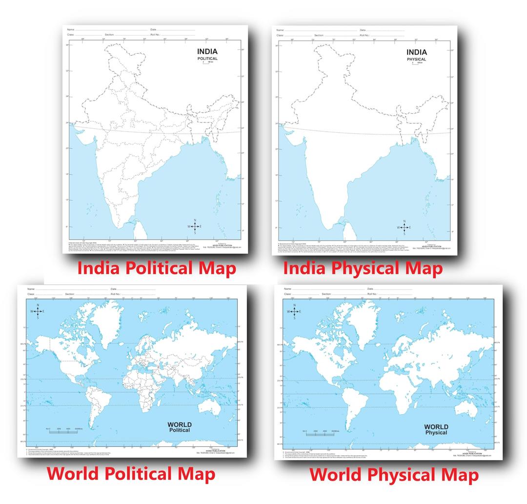 Outline Practice map of India and World (Both Political and Physical map) | A-4 BIG SIZE | Set Of 100 Maps | Printed on High Grade Paper