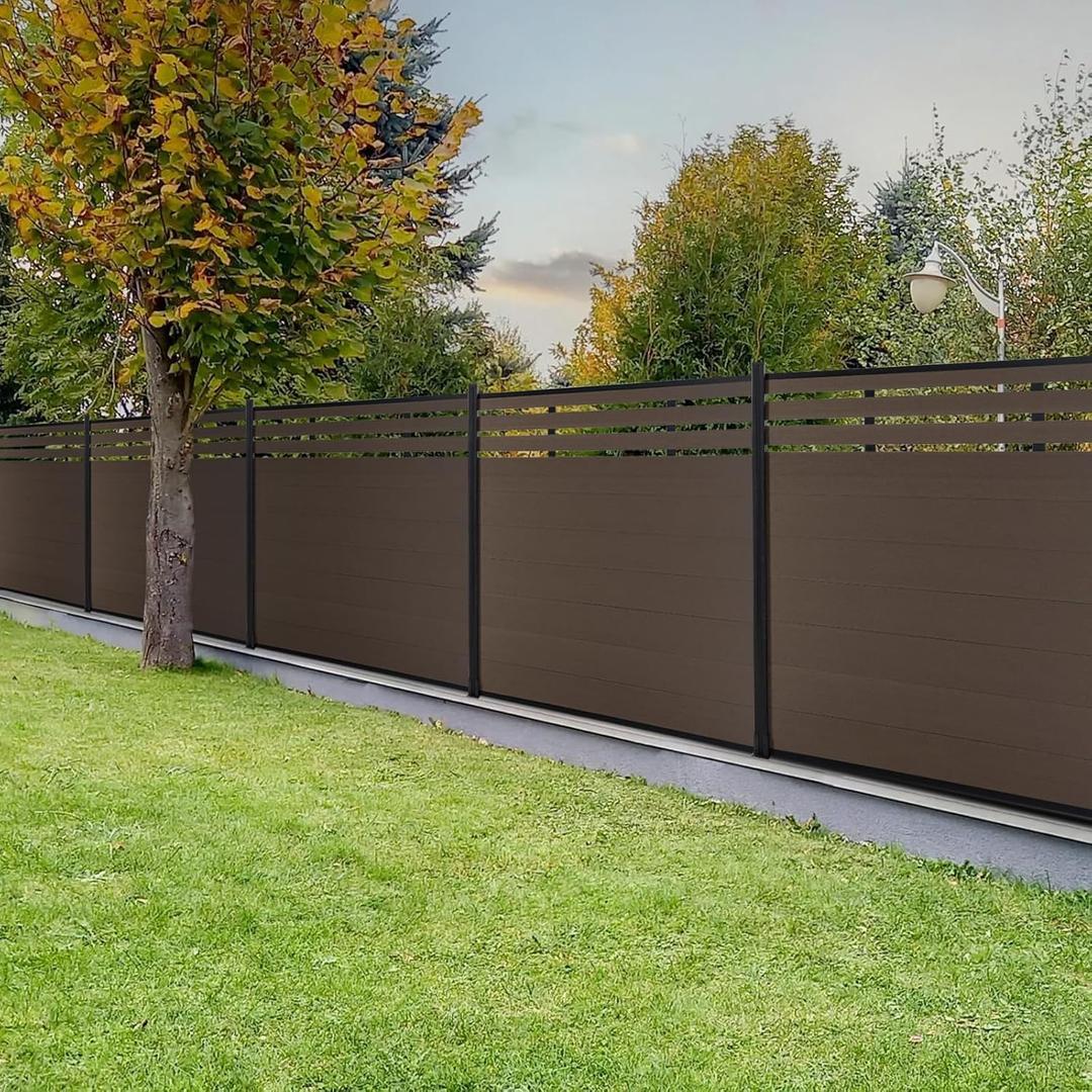 6ft × 6ft Outdoor Privacy Fence, Tall Wind-Resistant Wood Plastic Composite Fence Panel, Privacy Screen for Yard, Backyard, Garden, and Swimming Pool, Includes 1 Post