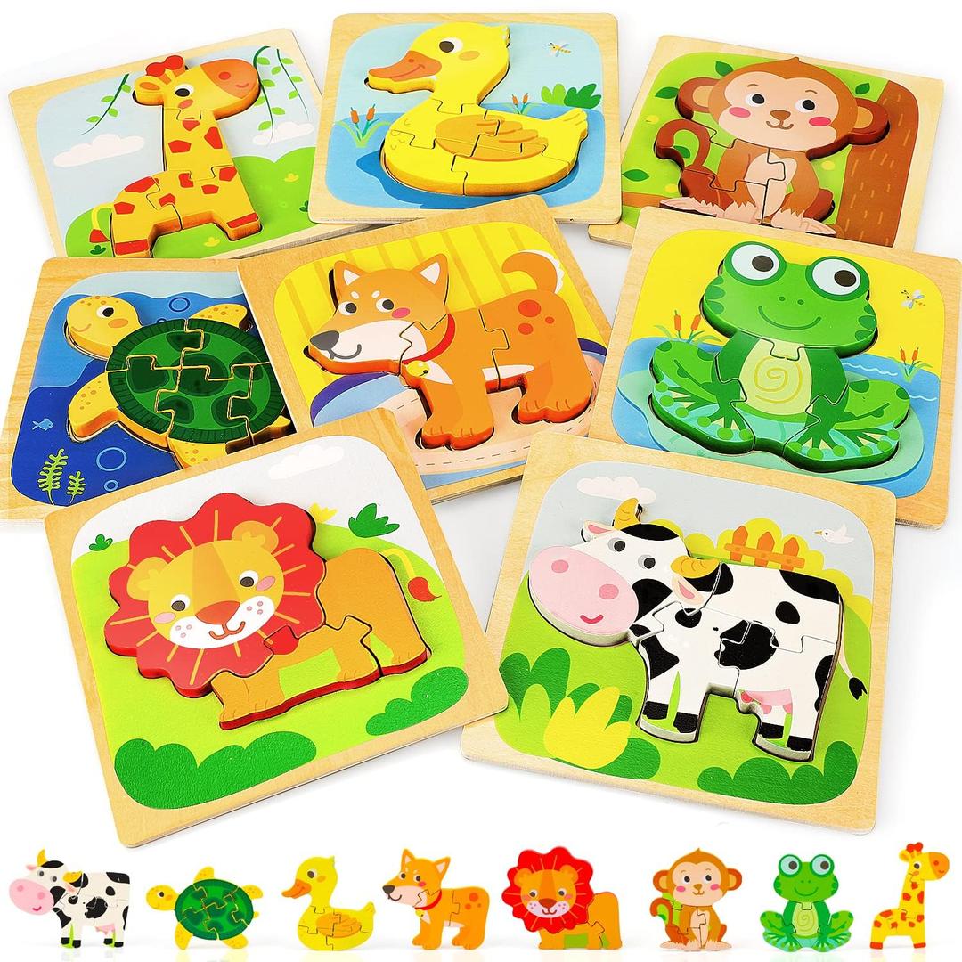 TOY Life Wooden Puzzles for Toddlers 1-3, Animals Toddler Puzzles 1-3, Puzzles for Toddlers 2-4, Wood Puzzles Montessori Toys for 1 2 Year Old, Baby Puzzles 12-18, Kids Learning Toy