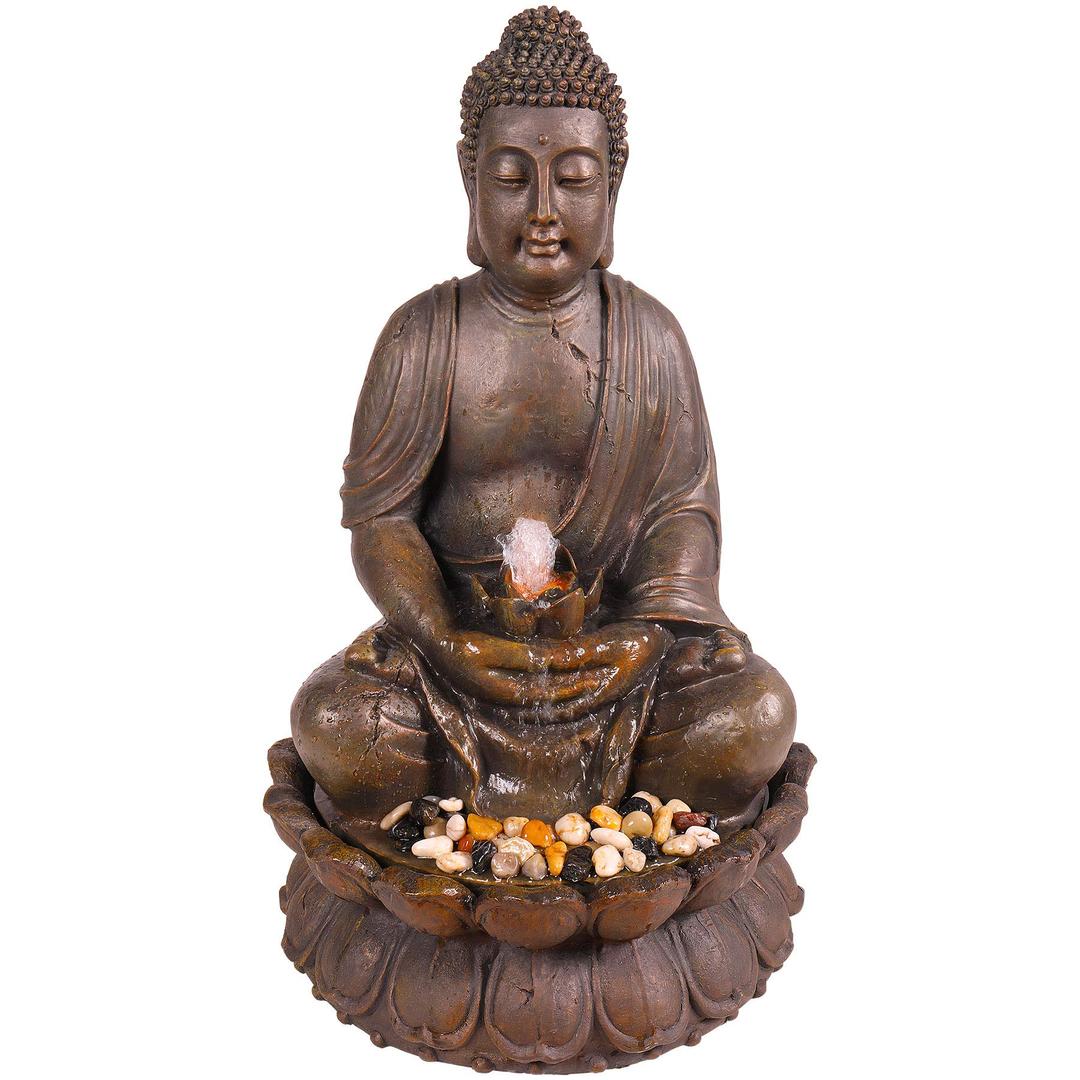 Alpine Corporation GEM122 Outdoor Floor Meditating Soothing Buddha Statue Waterfall Fountain for Garden, 33", Bronze