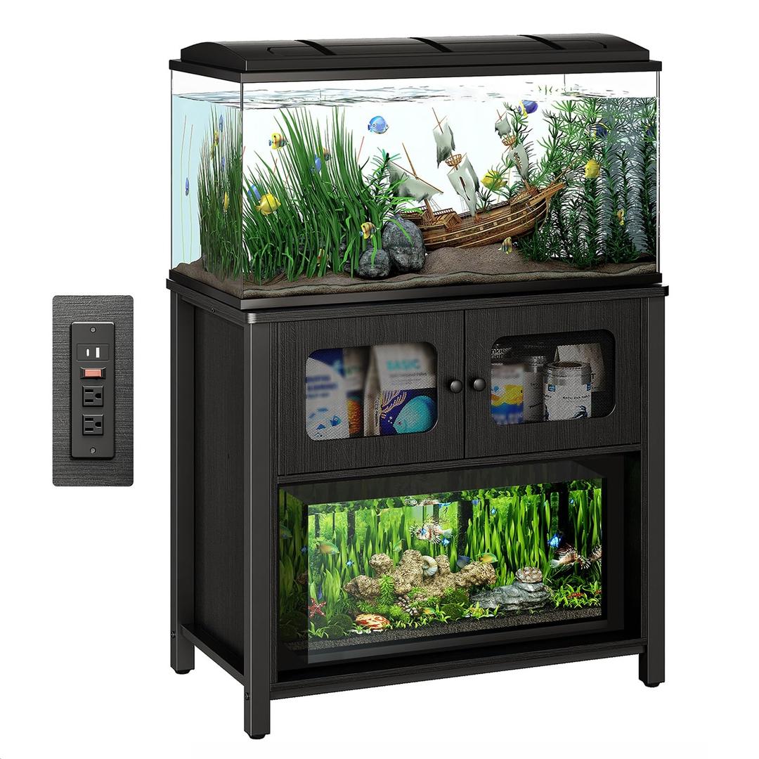 Redlife 40-50 Gallon Fish Tank Stand with Cabinet Storage,Aquarium Stand with Storage Cabinet, Reptile Tank and Power Outlet, Suitable for Turtle Tank, Reptile Terrarium,Black