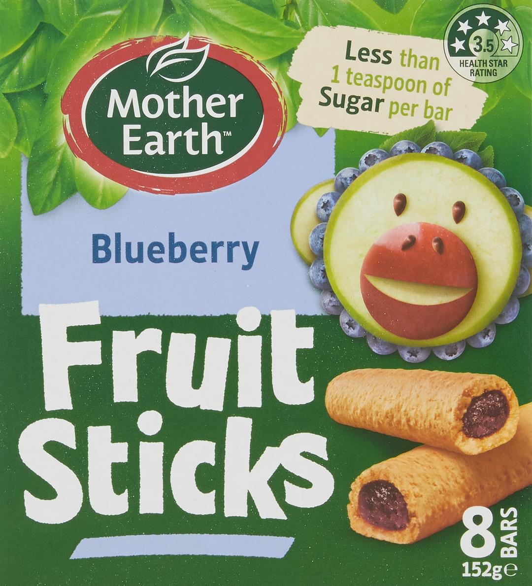 Mother Earth Fruit Sticks Blueberry 8 Bars, 152 gms - Made with a delicious blend of real fruit purees, Vegetarian Friendly, No Artificial Sweeteners, Product of New Zealand