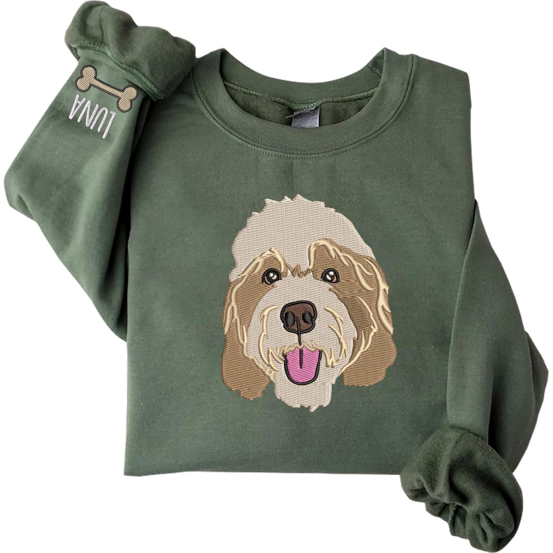 Custom Pet Embroidered Sweatshirt, Custom Dog Embroidered Sweatshirt, Cat Sweatshirt, Custom Dog Portrait, Pet Sweatshirt, Mom Dog's Gift, Unique Gifts For Dog Lovers