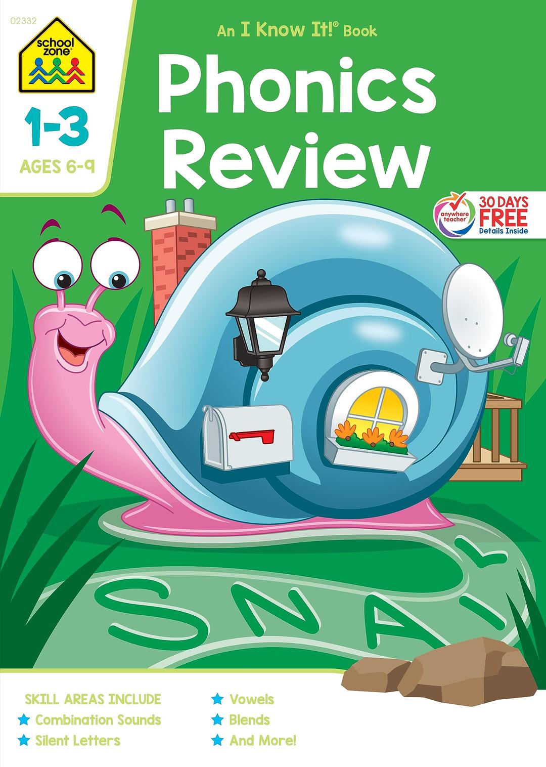 School Zone - Phonics Review 1-3 Workbook - 64 Pages, Ages 6 to 9, Grades 1 to 3, Combination Sounds, Short Letters, Vowels, and More (School Zone I Know It!® Workbook Series)