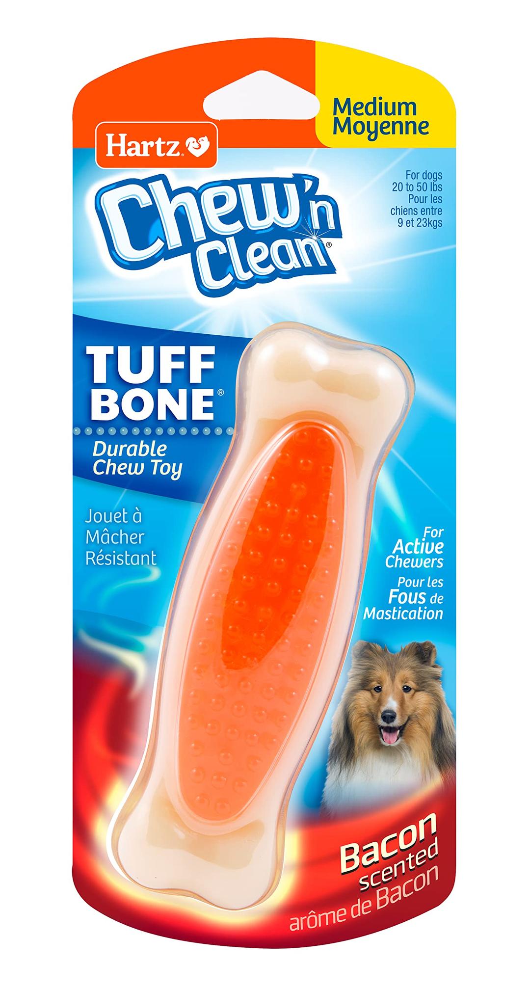 HartzChew 'n Clean Tuff Bone Bacon Scented Dental Dog Chew Toy - Medium