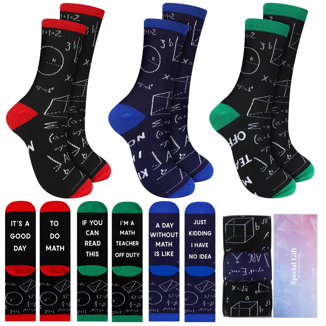 3 Pair Math Teacher Appreciation Gifts for Men Women Graduation Math Teachers Socks Novelty Cotton Socks Algebra geometrical Math Genius Socks for Math Lovers Teachers Retirement