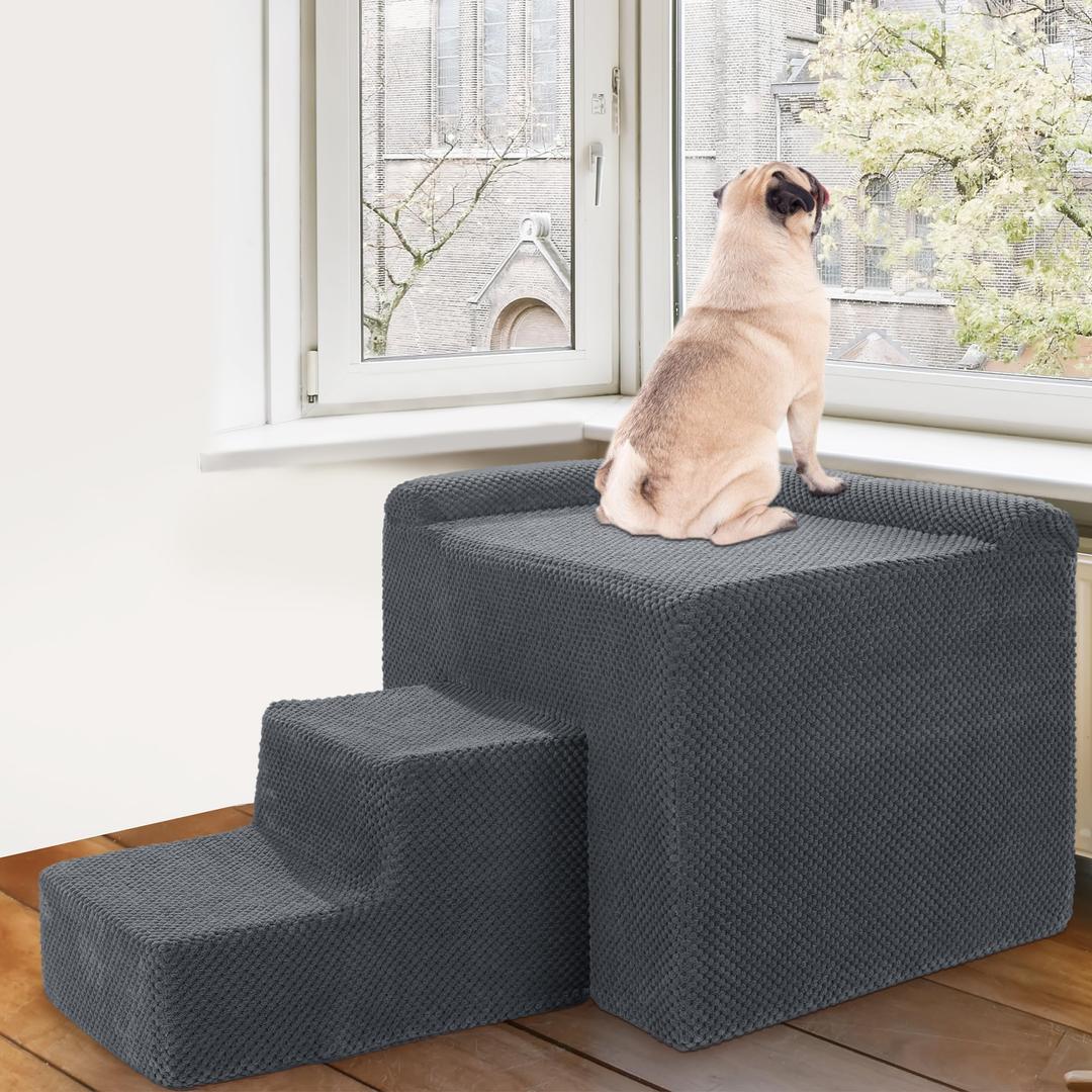 HOMBYS Foam Dog Window Perch, Orthopaedic Dog Bed with Dog Stairs, Soft & Supportive Do Not Hurt Dog for Joint Protect, 2 Parts Easy to Assemble Bunk Bed, Pet Perch to Look Out Window