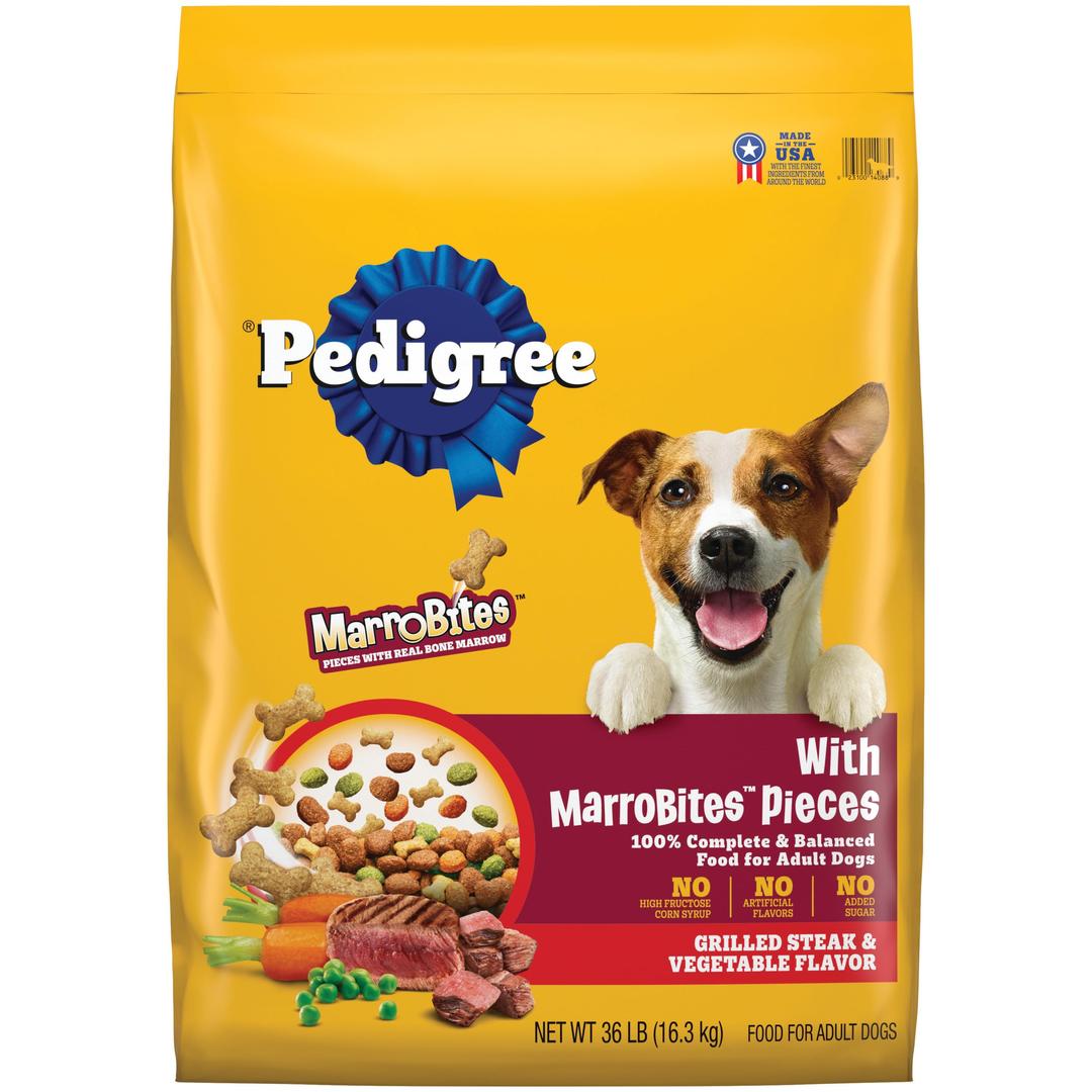 Pedigree with MarroBites Pieces Adult Dry Dog Food, Grilled Steak and Vegetable Flavor, 36 lb. Bag