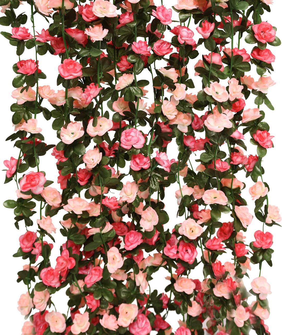 PARTY JOY 5pcs 41Ft Flower Garland Fake Rose Vine Artificial Flowers Hanging Rose Ivy Hanging Baskets Wedding Arch Garden Background Decor (Pink, 5)