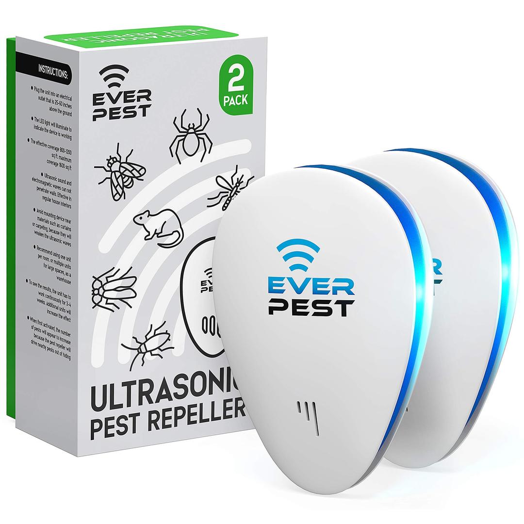 Ultrasonic Pest Control Repeller - Repel Rodents, Ants, Cockroaches Get Rid, Bed Bugs, Mosquitos, Flies, Spiders, Squirrel Bats Mice Roach - Safe for Humans - 2 Pack Repellent