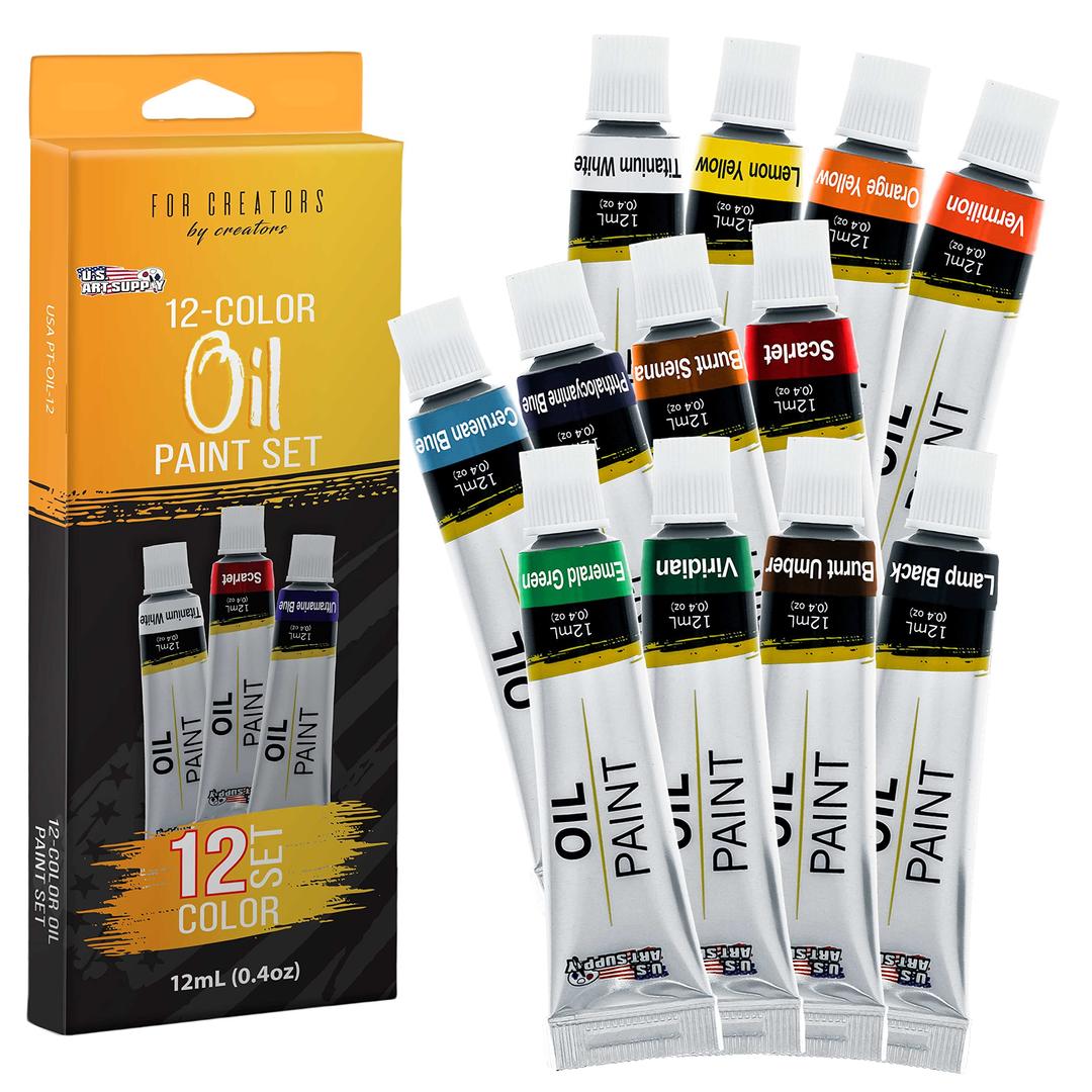 U.S. Art Supply Professional 12 Color Set of Art Oil Paint in 12ml Tubes - Rich Vivid Colors for Artists, Students, Beginners - Canvas Portrait Paintings