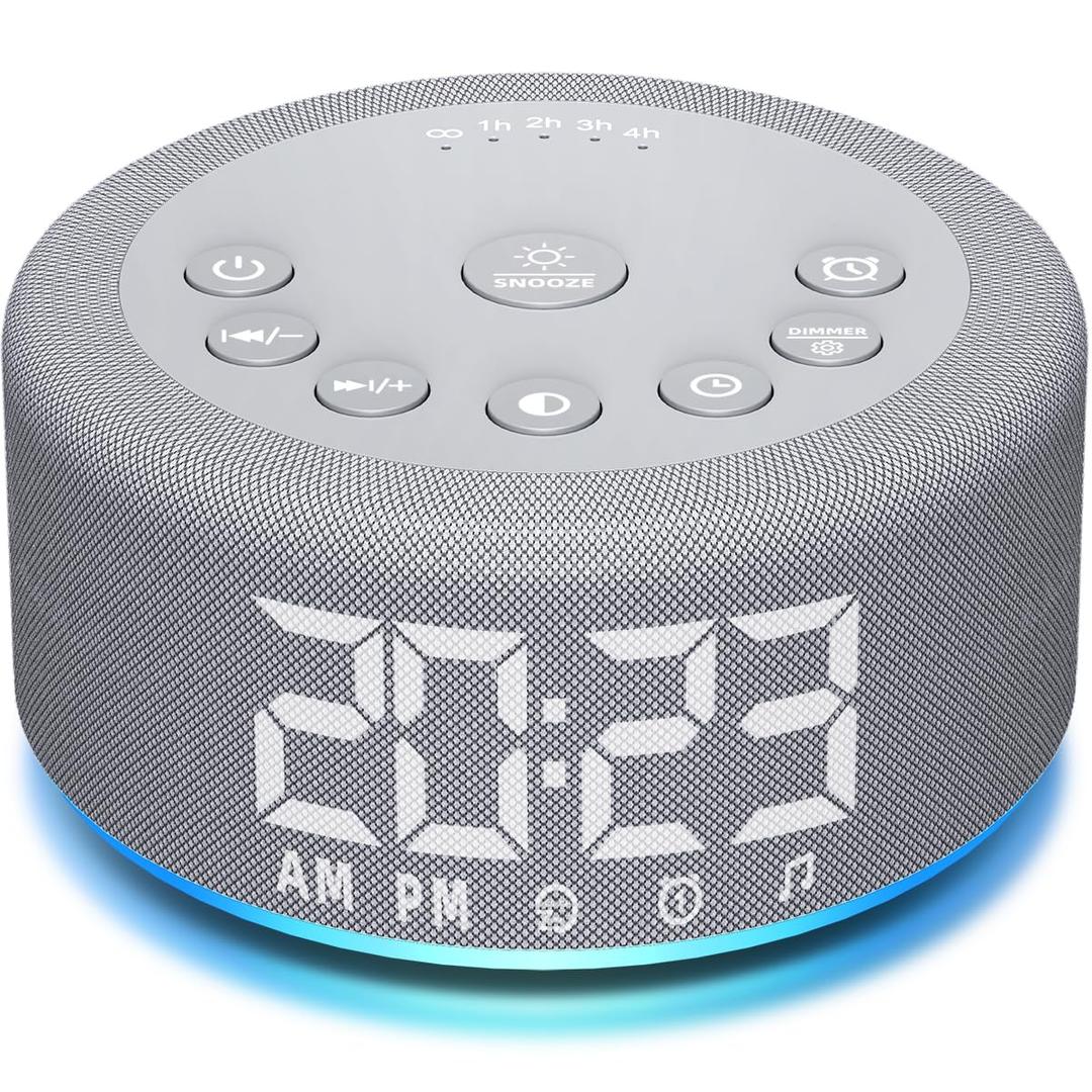 【3 in 1】 Sound Machine Alarm Clock Night Light White Noise Machine with 27 Sleeping Sounds for Baby Kids Adults 32 Level Volume Auto Off Timer Memory Function Digital Clock with 30 Wake Up Sounds