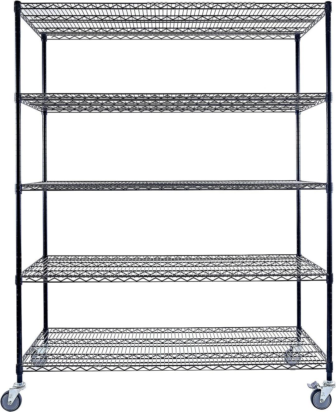 60"x24"x72" Black 5-Tier Premium Metal Wire Shelving NSF 4000 LBS MAX Capacity Heavy Duty Steel Storage Rack for Warehouse, Garage, Hospital, Commercial Space & School w/Premium Wheels