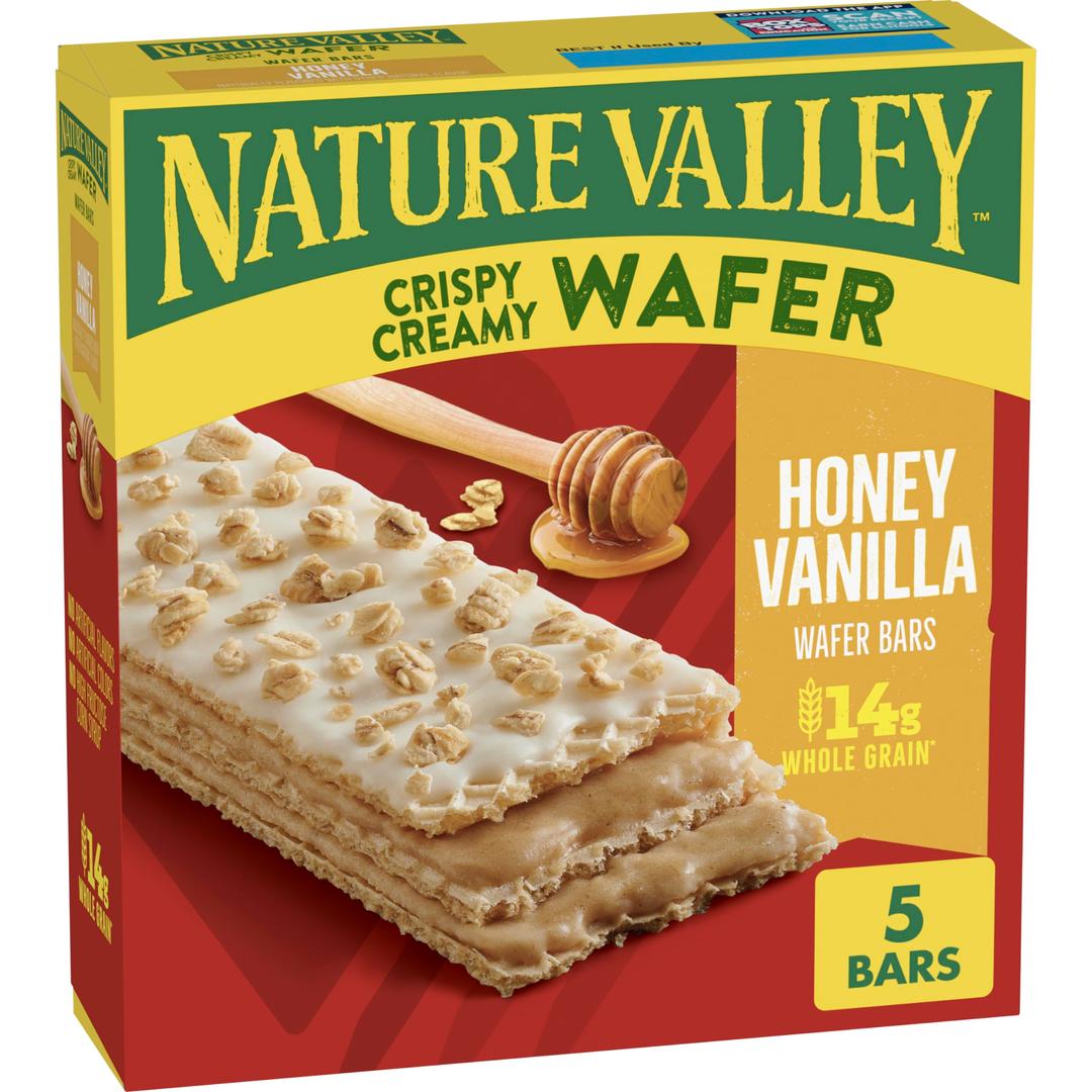 Nature Valley Crispy Creamy Wafer Bars, Honey Vanilla Flavored Snacks, Made with Whole Grain, 5 Bars, 6.5 OZ