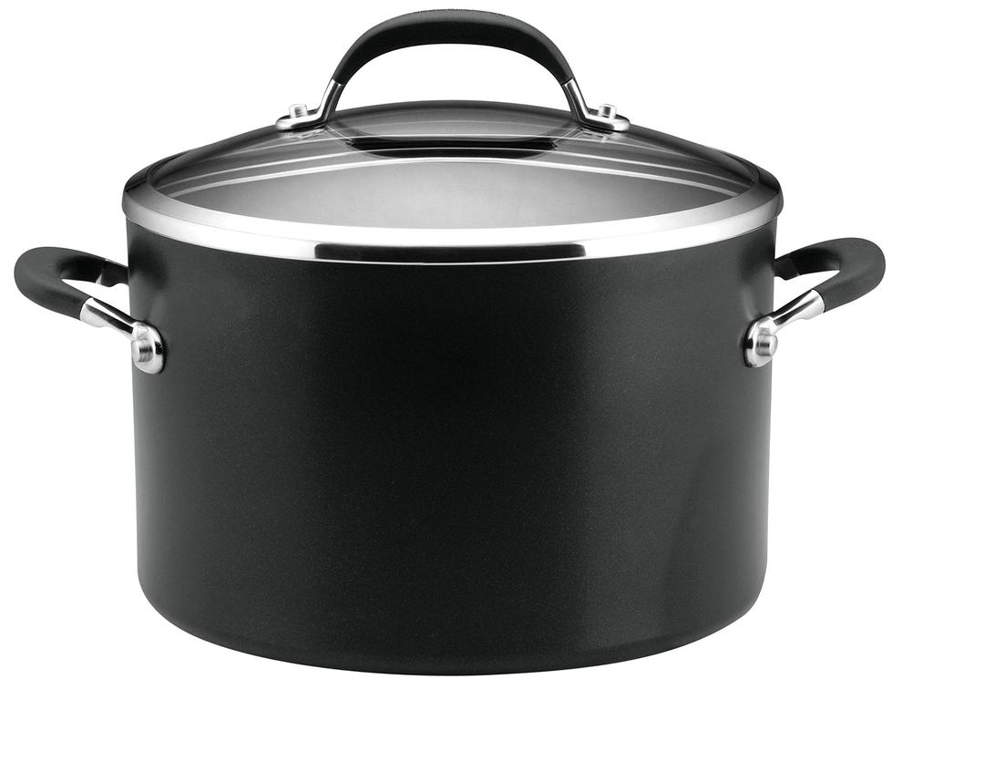 Circulon 82821 Premier Professional Stockpot – 24cm – Induction Non Stick Stock pot with Glass Lid – Hard Anodized Aluminium Cookware, Black