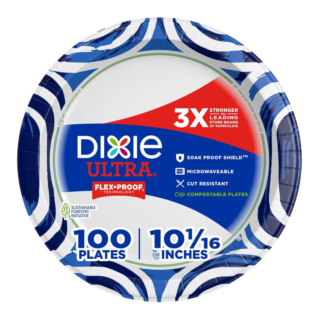 Dixie Ultra Plates, 100 Count (Pack of 1), White/Indigo