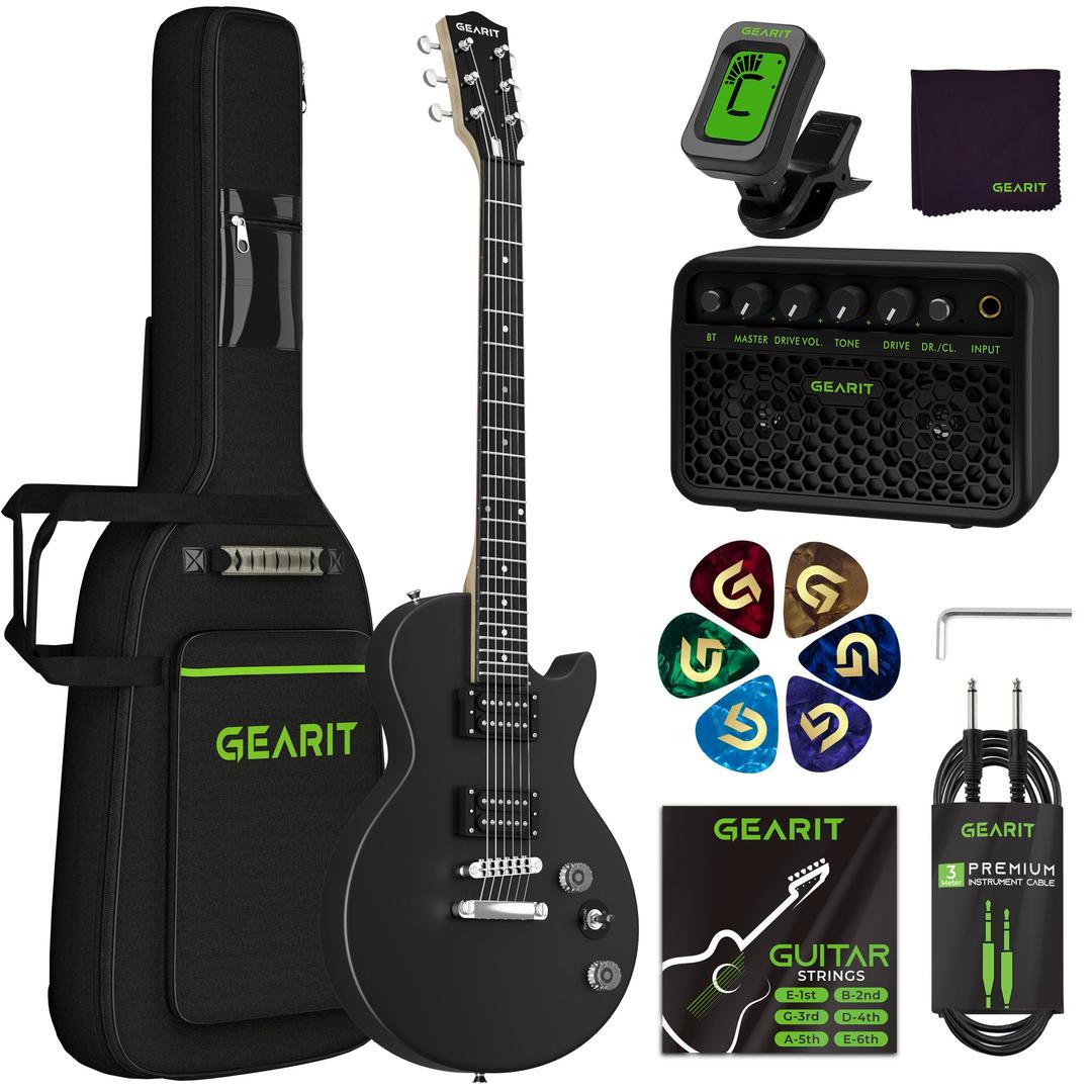 GEARit GI-155 Valley Series, 39" Electric Guitar Set w/Amplifier, H-H Pickups with Coil Split, All-Inclusive Starter Kit with Tuner, Gig Bag, and Guitar Strap, Cable, Picks, Strings - Black