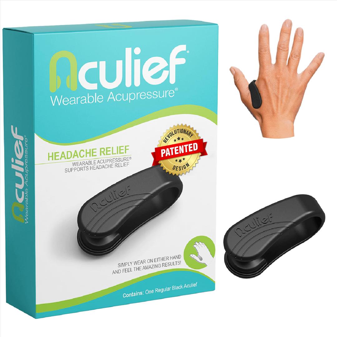 Aculief1-Pack Natural Headache, Migraine, Tension Relief Wearable, Supporting Acupressure Relaxation, Stress Alleviation, Tension Relief and Headache Relief (Regular/Black)