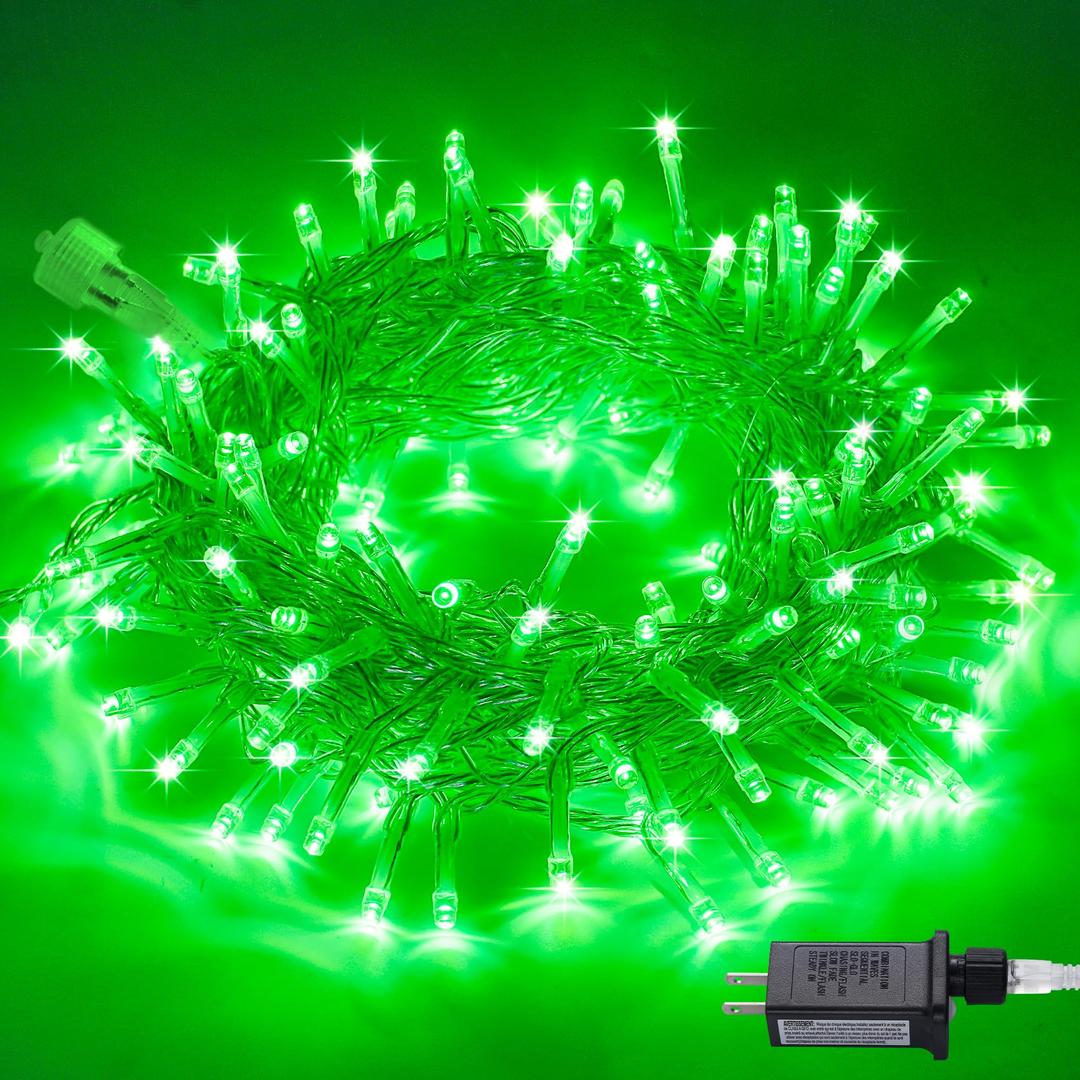 JMEXSUSSConnectable 100 LED Green Halloween Lights, 8 Modes Green Christmas Lights Plug-in, 33ft Clear Wire Green Christmas String Lights Indoor Outdoor Waterproof for Halloween Xmas