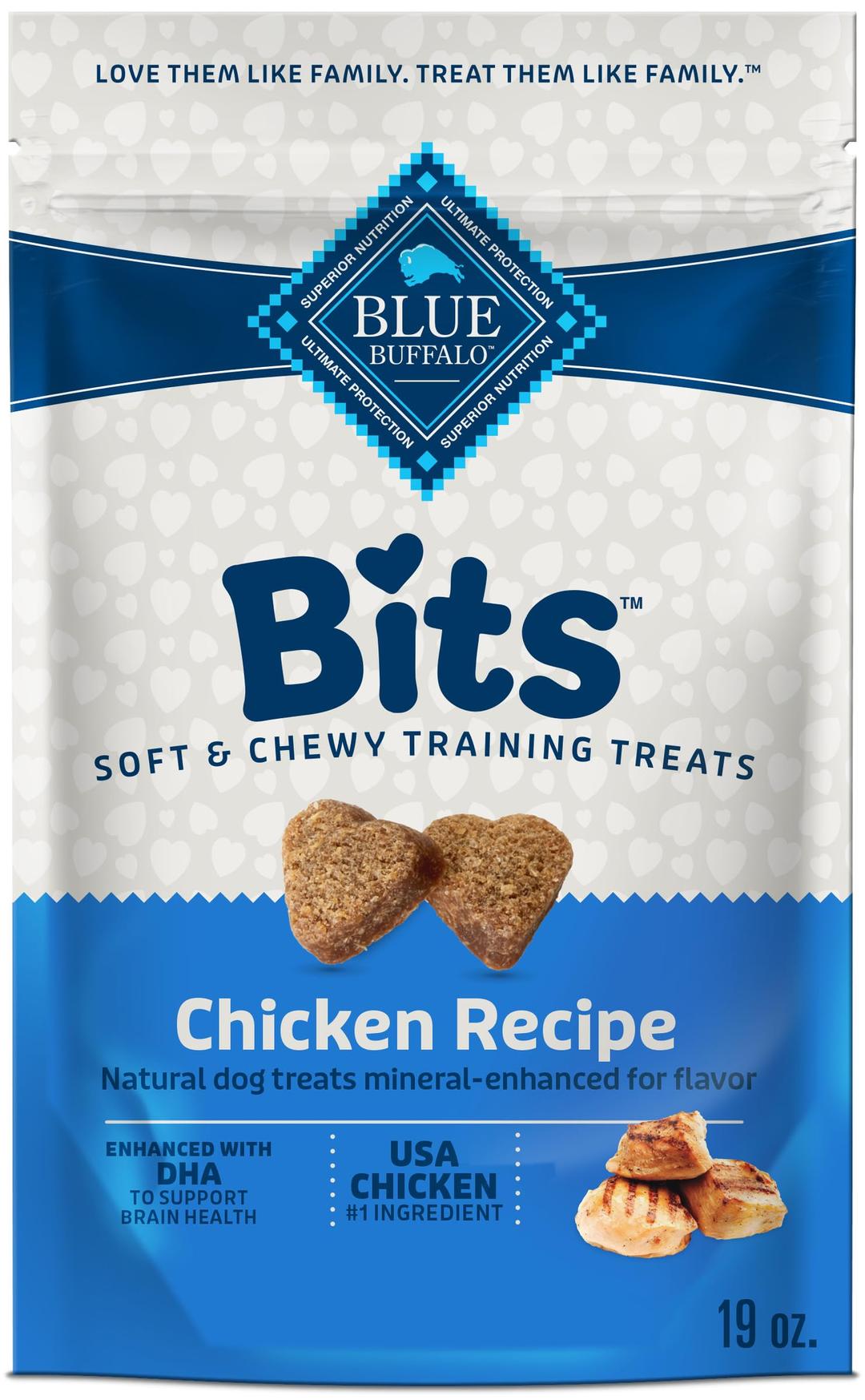 Blue Buffalo Bits Soft Dog Treats for Training, Made With Natural Ingredients & Enhanced with DHA, Chicken Recipe, 19-oz Bag