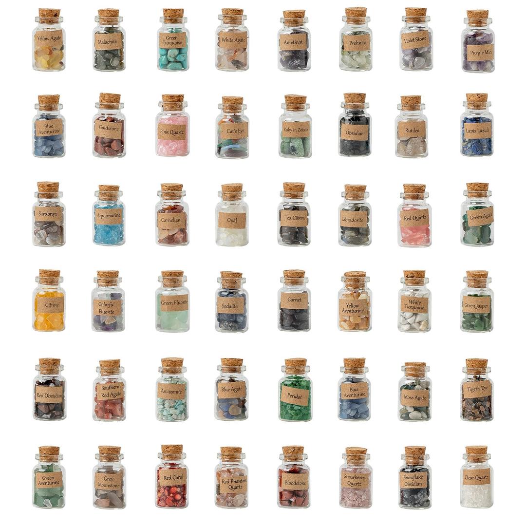 KHOCOEE48pcs Different Crystals and Healing Stones, Gemstone and Crystals Bottles, Chakra Healing Crystals for Witchcraft, Great Choice for Gift, Collection and Home Decor