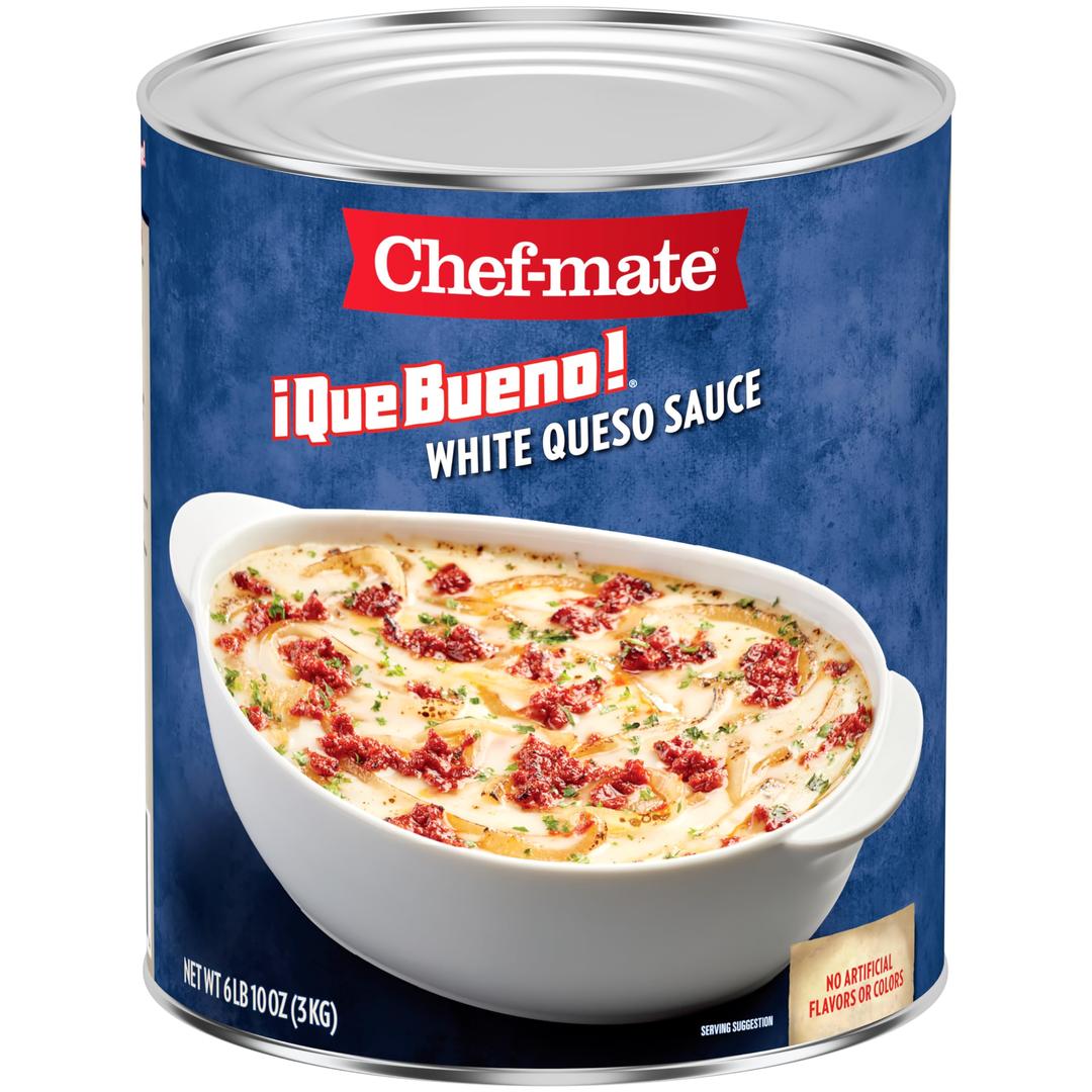 Chef-mate Que Bueno White Queso and Nacho Cheese Sauce, Canned Food, 6 lb. 10 oz (#10 Bulk Can)