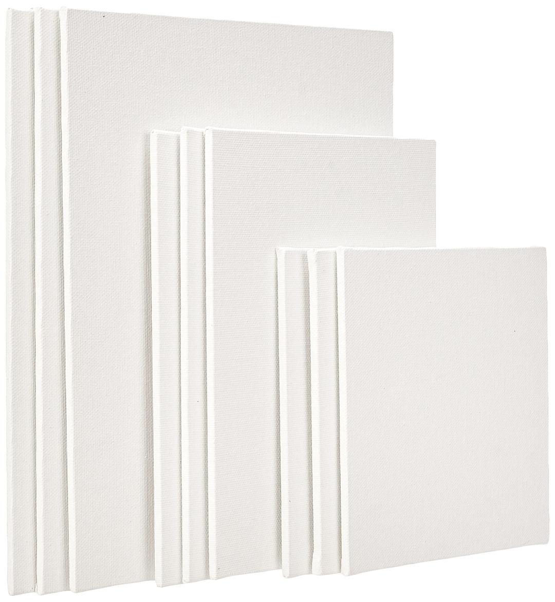 Amazon Brand - Solimo Cotton Canvas Boards for Painting (20.3x25.4 CM, 15.2x20.3 CM, 15.2x15.2 CM) Combo Pack of 9,White